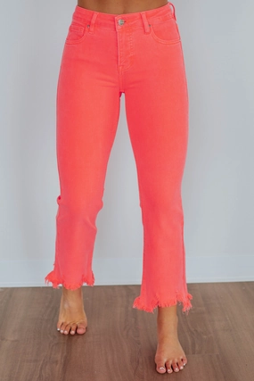 Neona Risen Jeans - Neon Coral Spring Mood Office Wear Minimalist