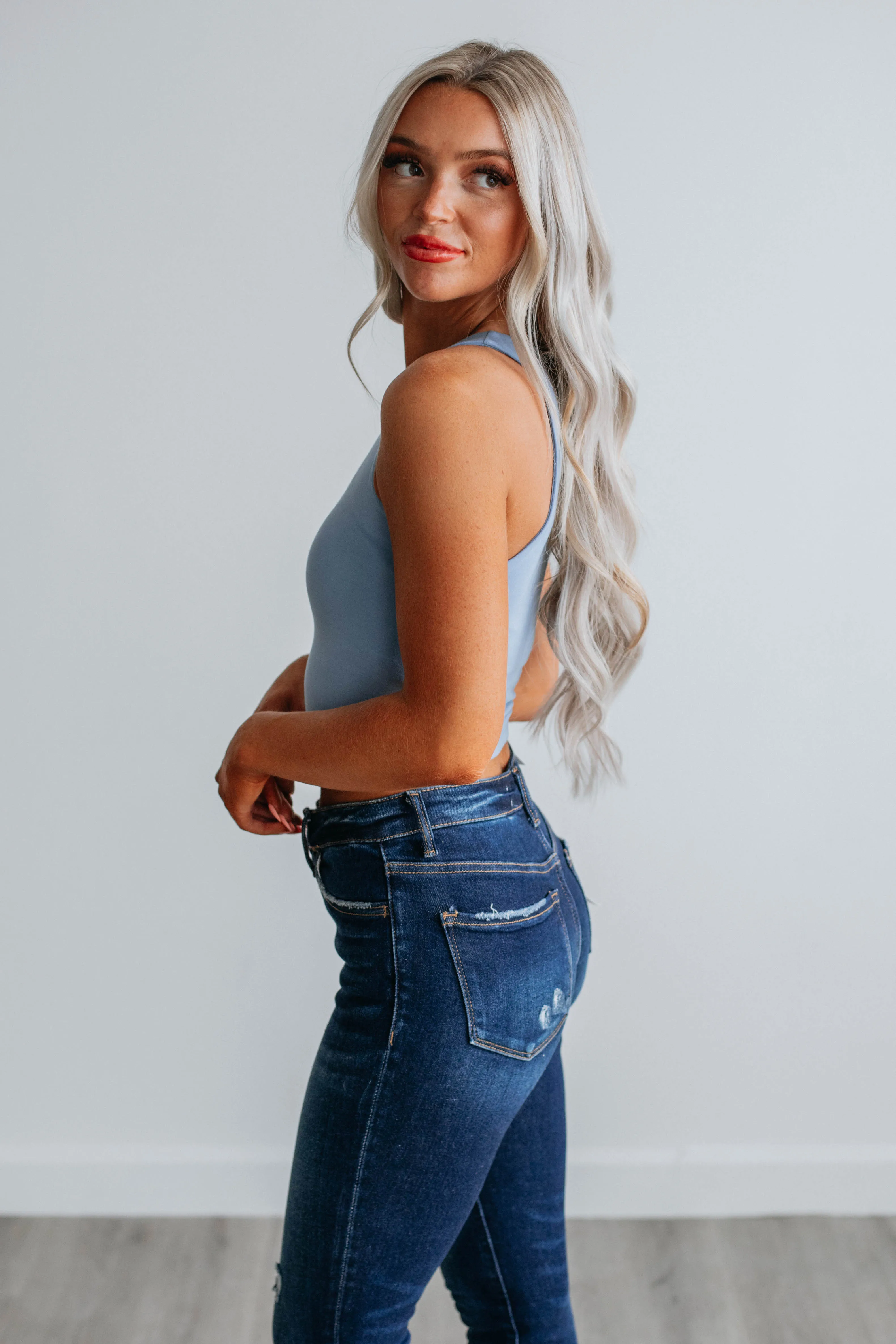 Angelina Basic Tank - Powder Blue Advanced Design Texture - appealing