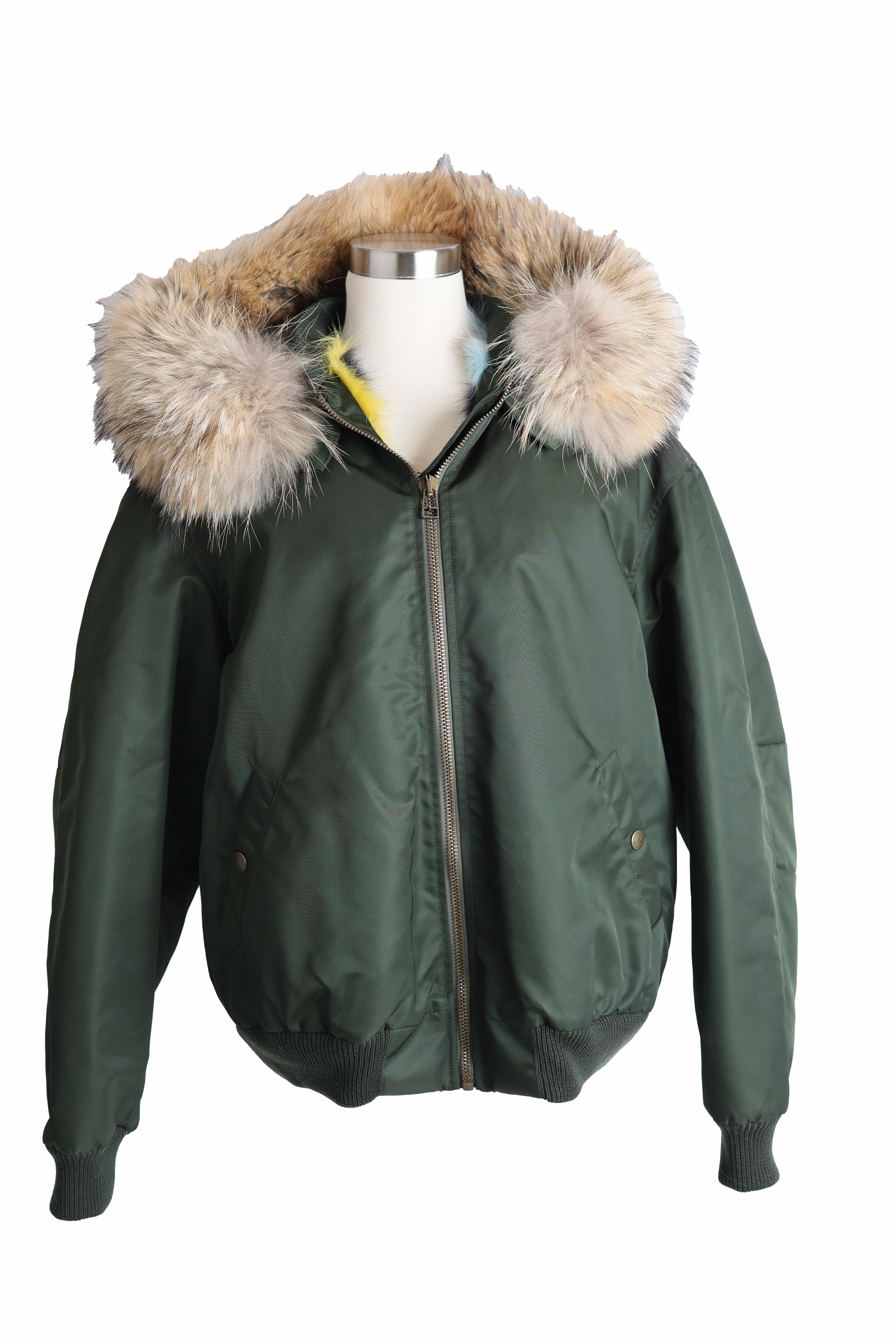 Fox Fur Lined Bomber Jacket Seamless Bonding Modular Attachments