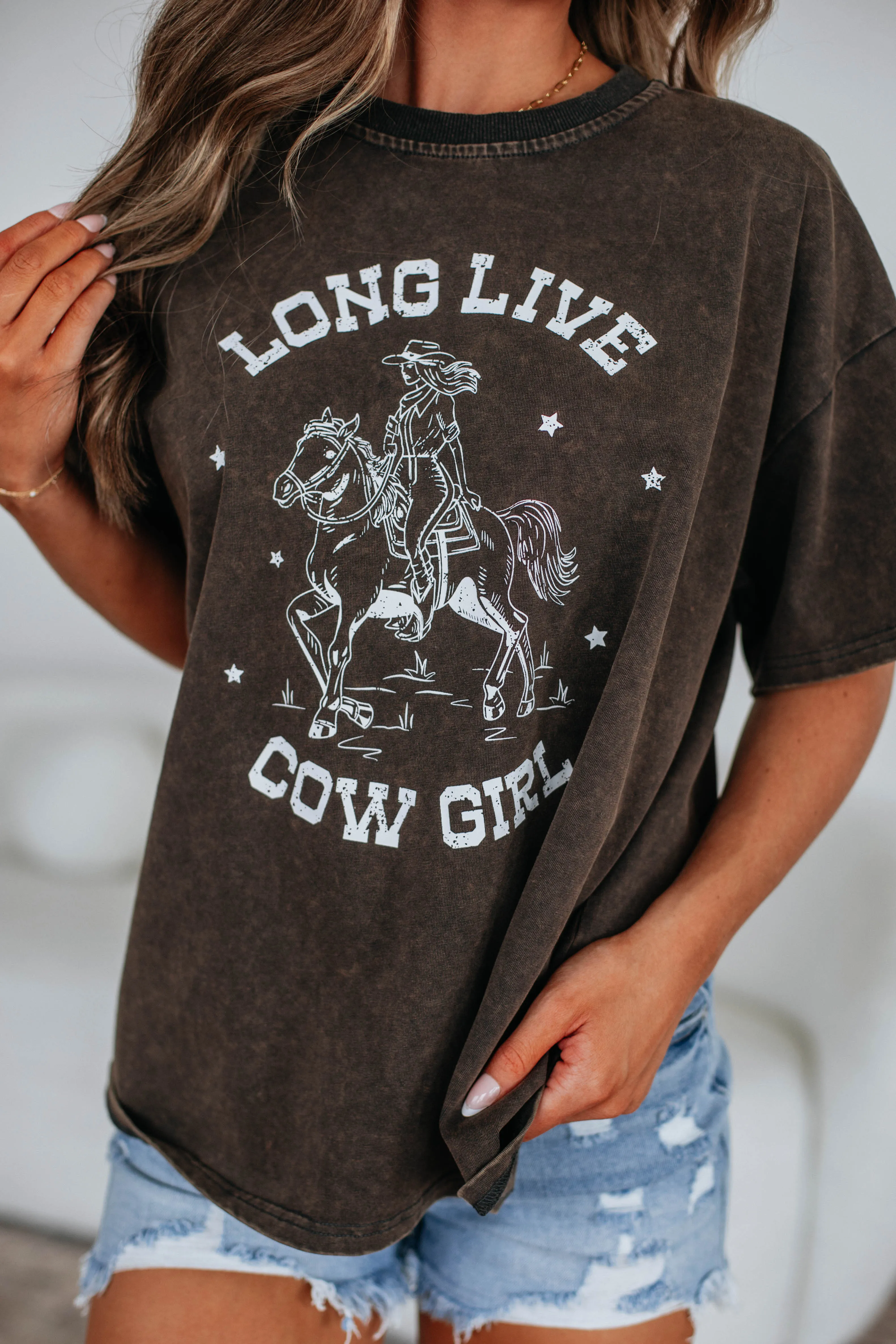 Ethically Sourced Material Playful Vibes Long Live Cowgirl Graphic Tee
