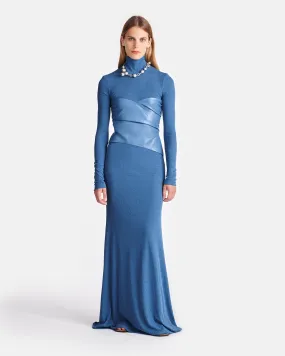 Amabel - Mesh Jersey And Okobor? Alt-Leather Maxi Dress - Blue Stylish Waistband Design