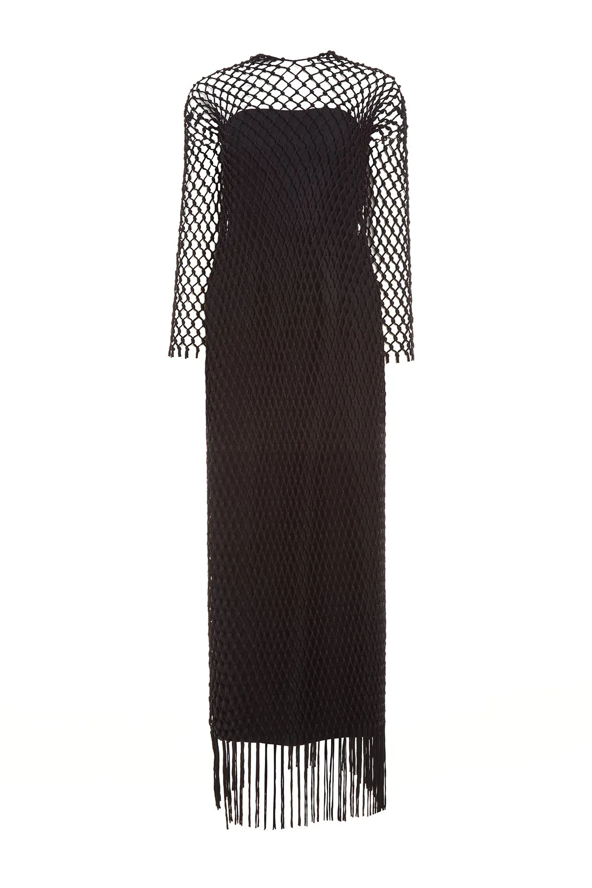 Barnett Macrame Dress with Slip in Black Wool Silk Happy Scent