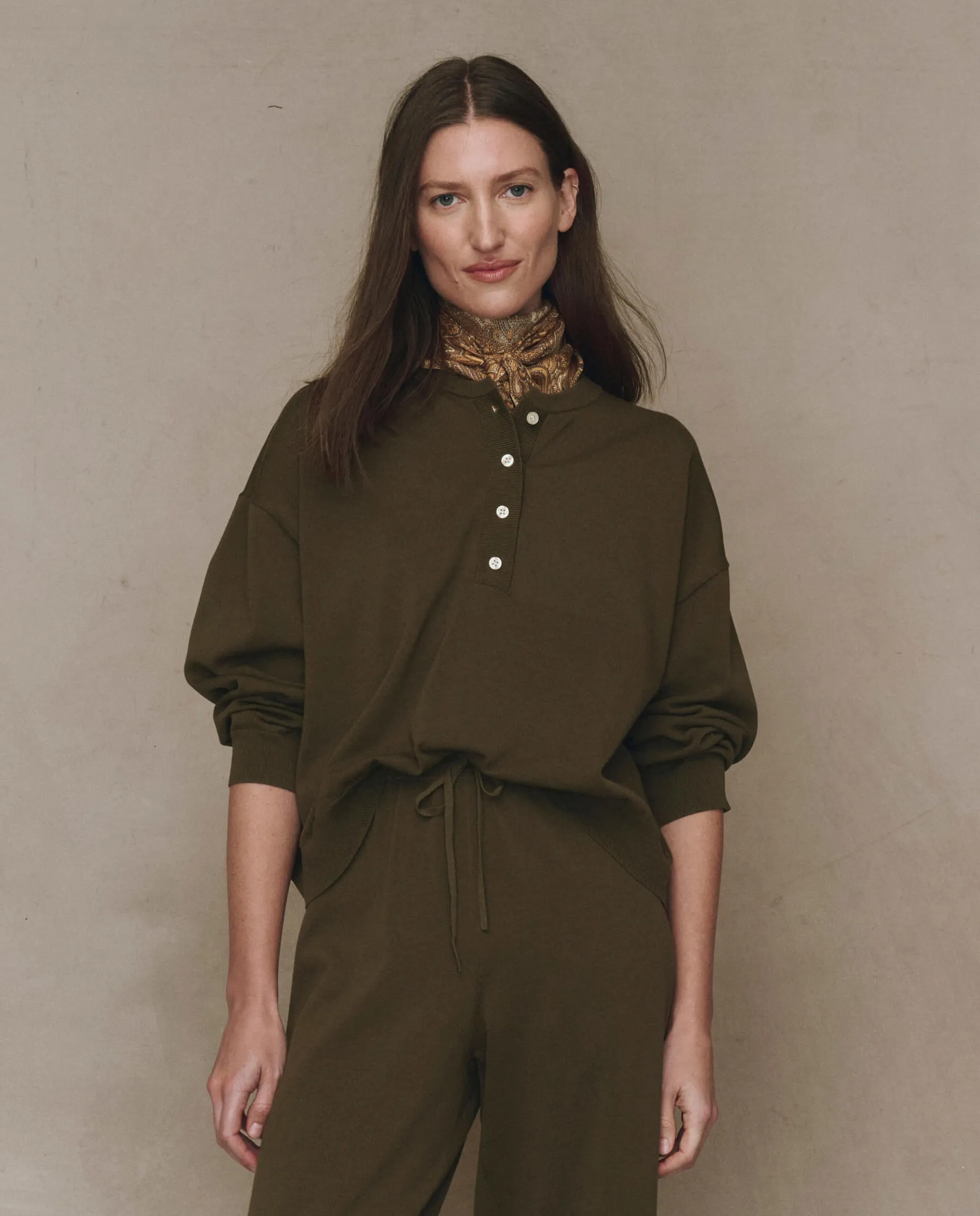 Light and Cozy The Henley Sweater. -- Army