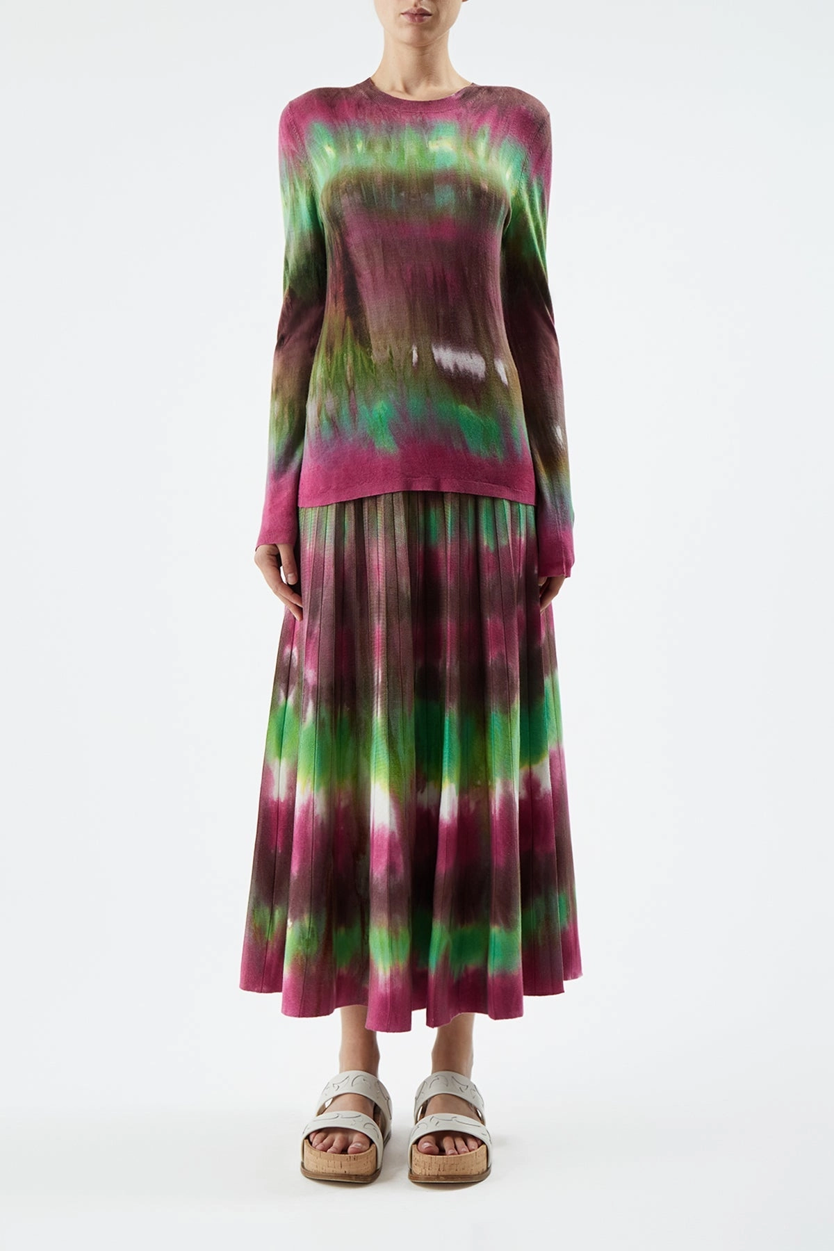 Ella Knit Midi Skirt in Jewel Tie Dye Cashmere Neutral Wear Maternity Friendly
