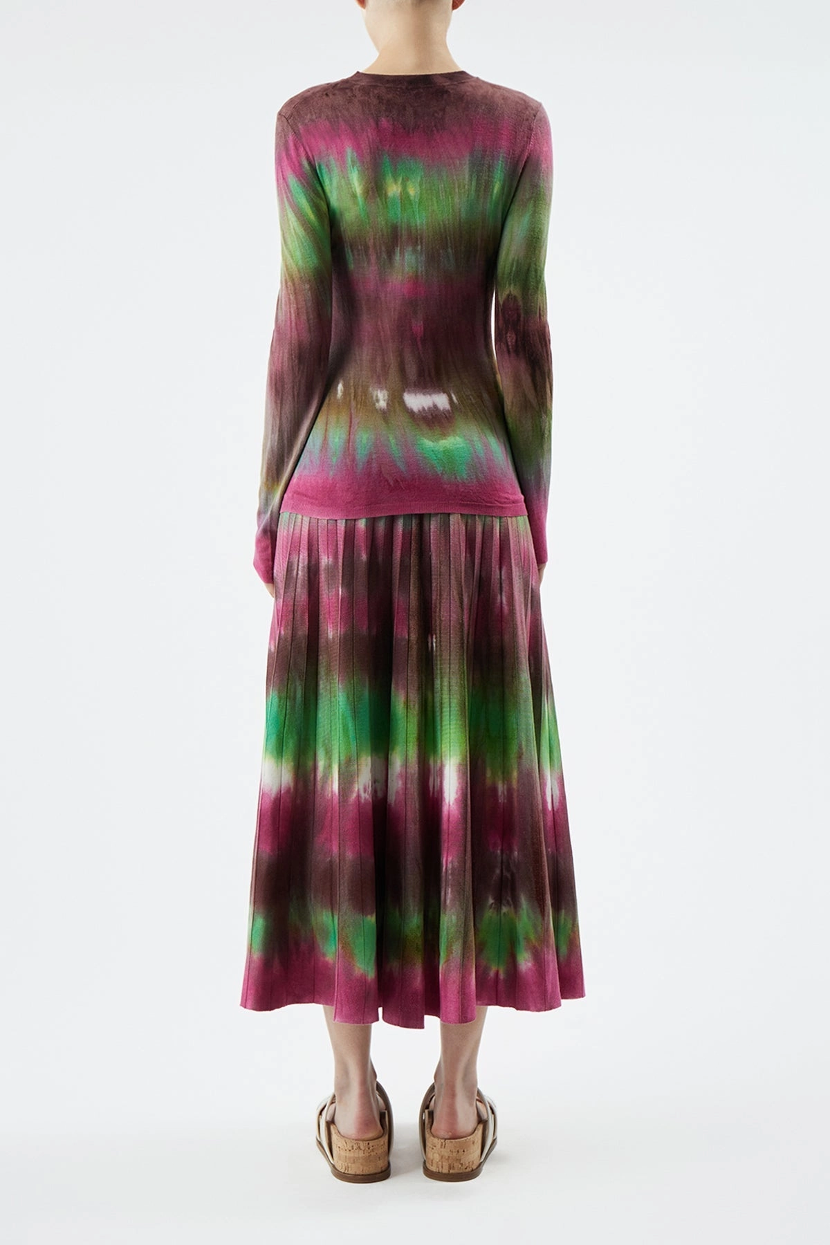 Ella Knit Midi Skirt in Jewel Tie Dye Cashmere Crisscross Details Jewel Tones