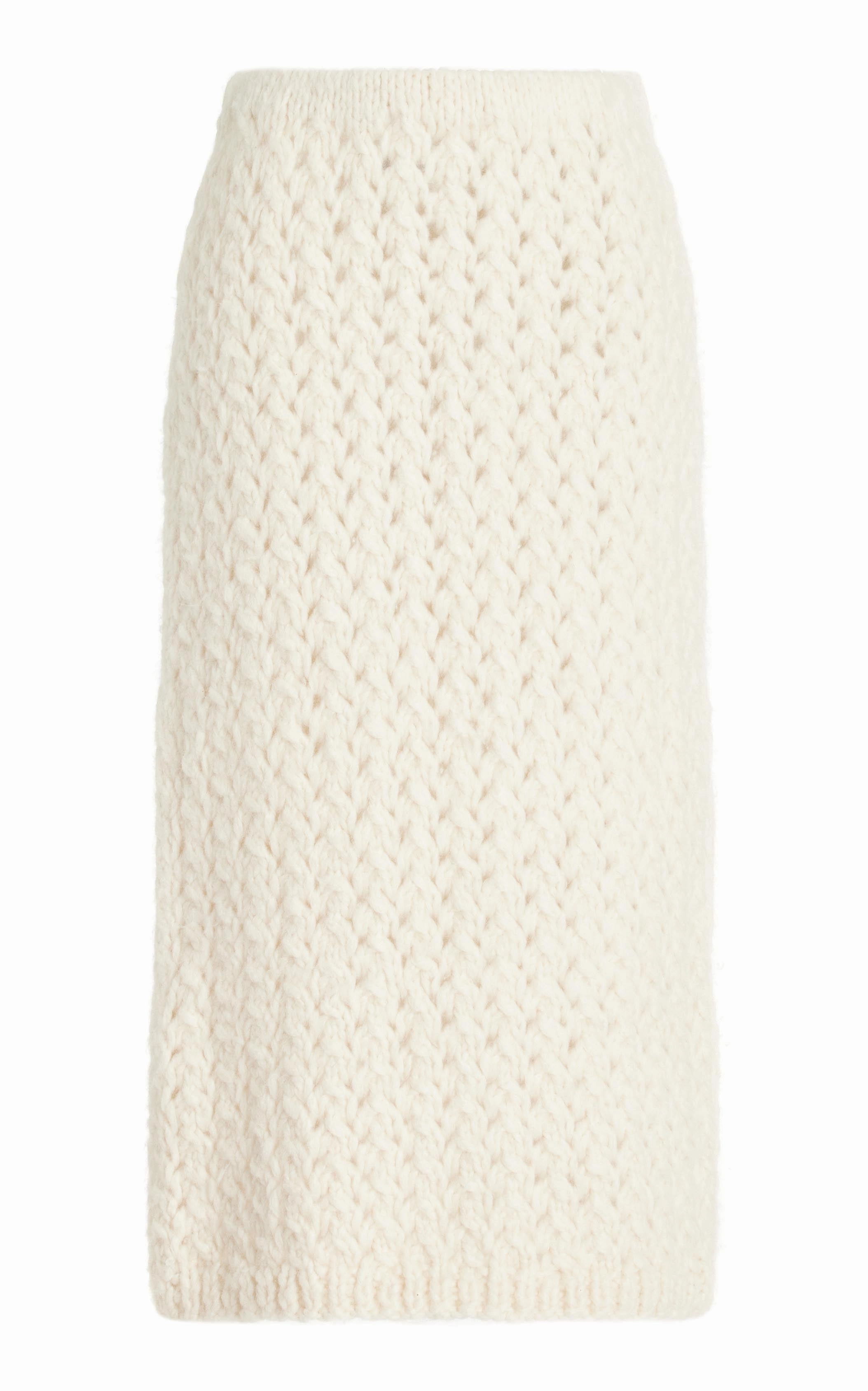 Laidback Feel Roll Up Hem Collin Knit Midi Skirt in Ivory Welfat Cashmere