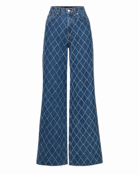 Edgy Design Classic Beach Day Travel Outfit Taylor Diamond Printed Wide-Leg Jean