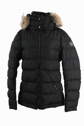 Sussex Down Fur Trim Puffer Jacket No Collar Fashion Forward Layer