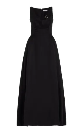 Fitted Design Sage Detail Sven Maxi Dress in Black Silk Linen Satin