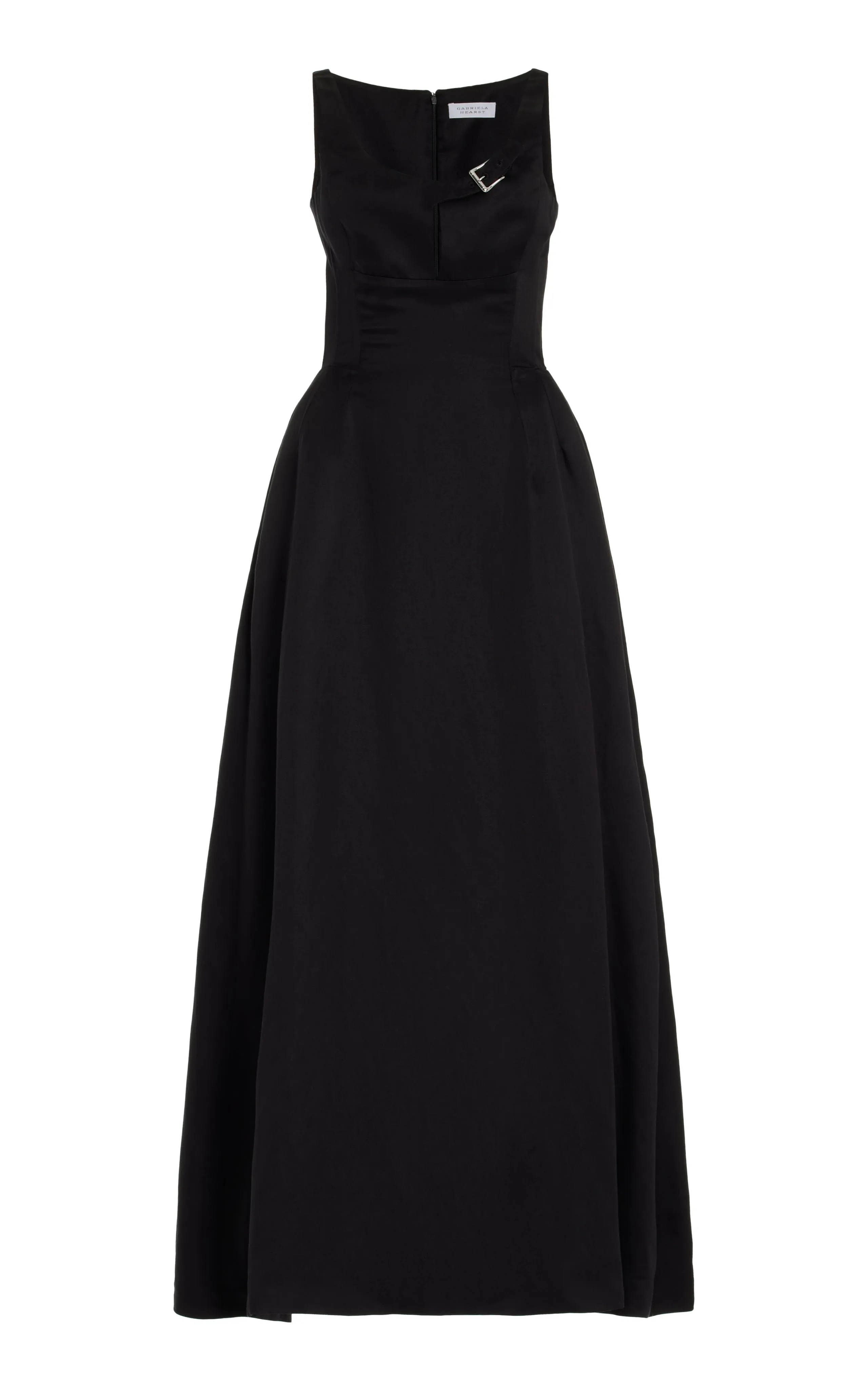 Fitted Design Sage Detail Sven Maxi Dress in Black Silk Linen Satin