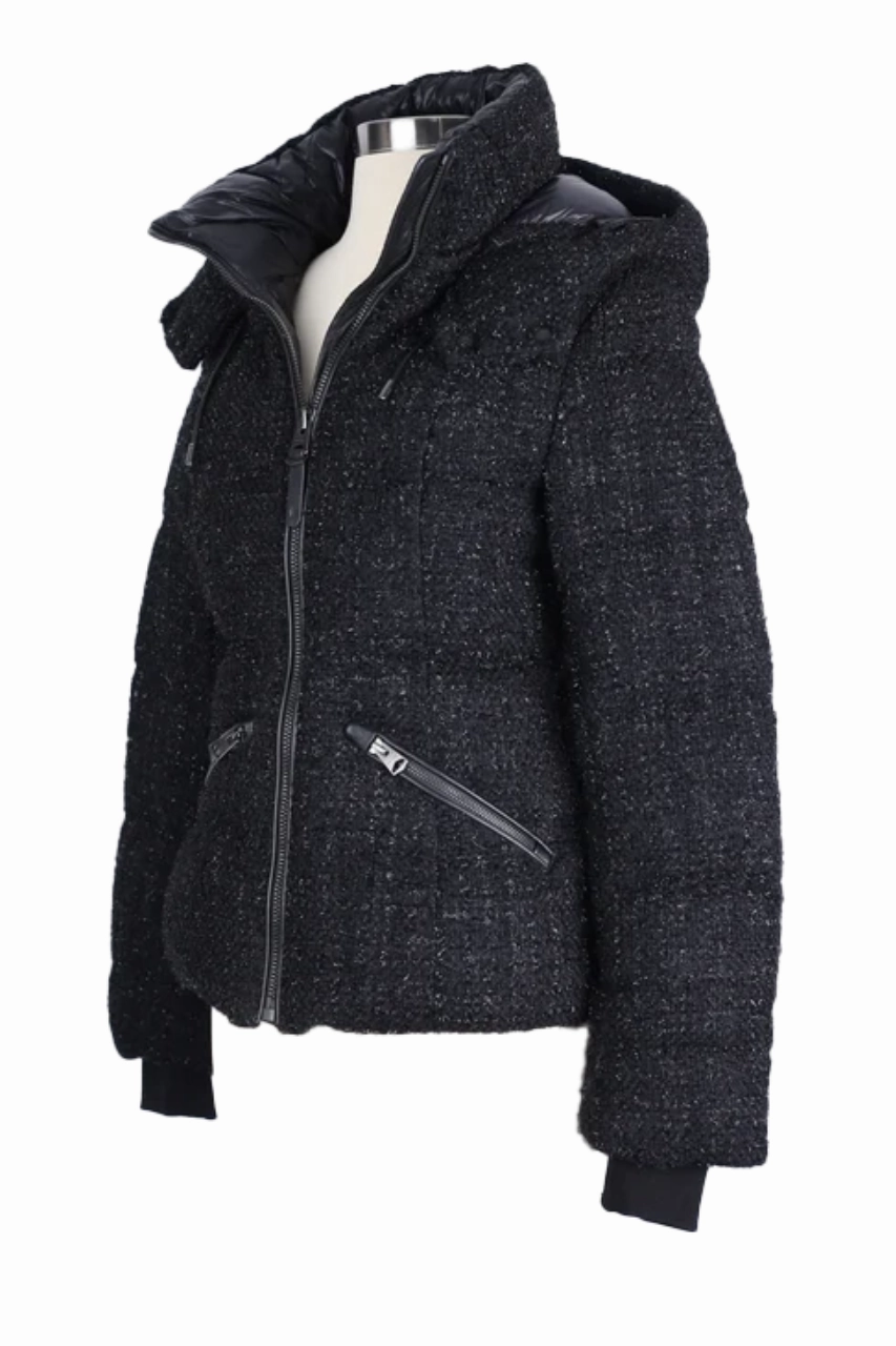 Madalyn Tweed Down Puffer Jacket color block Hidden Zipper