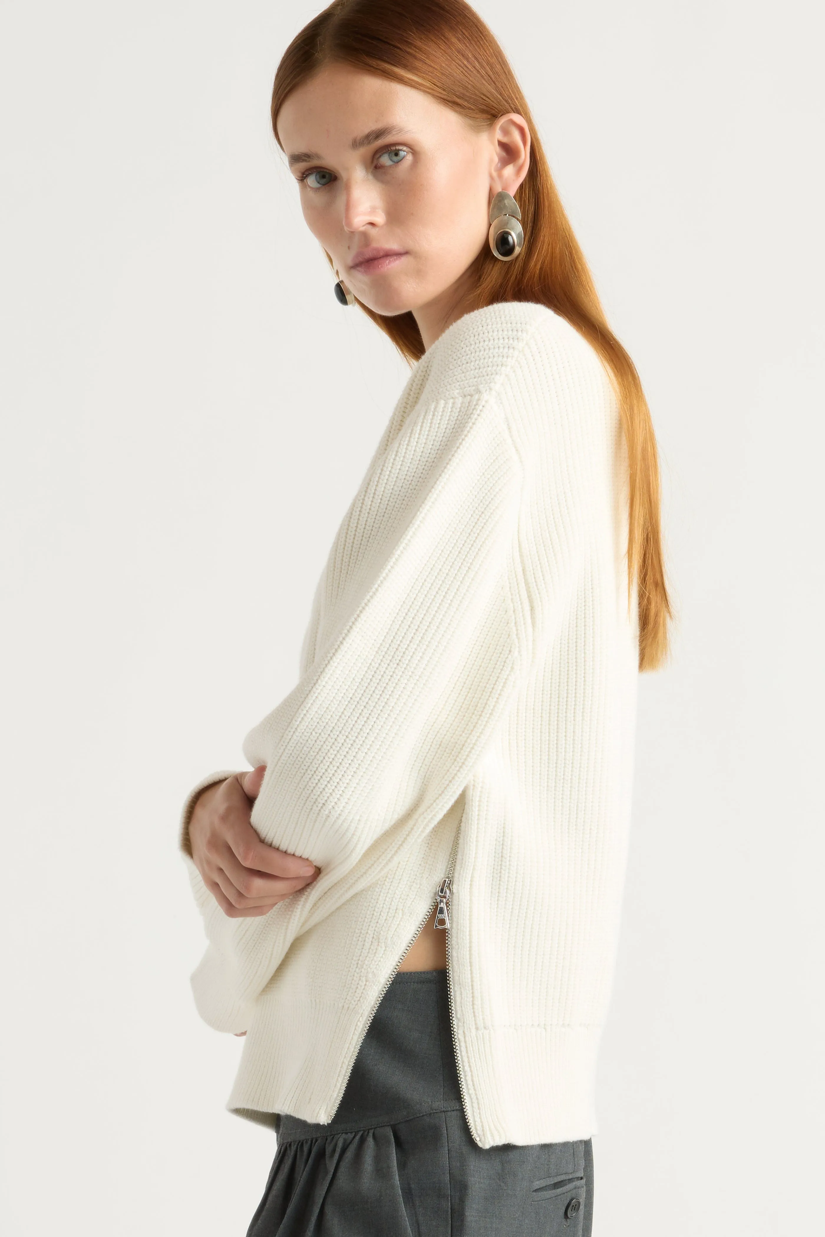 Tate Organic Cotton Side-Zip Sweater Layered Knit Style Comfortable Knitwear
