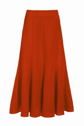 Tate Midi Skirt in Red Clay Aloe Linen Slip Resistant Waist Style Moment