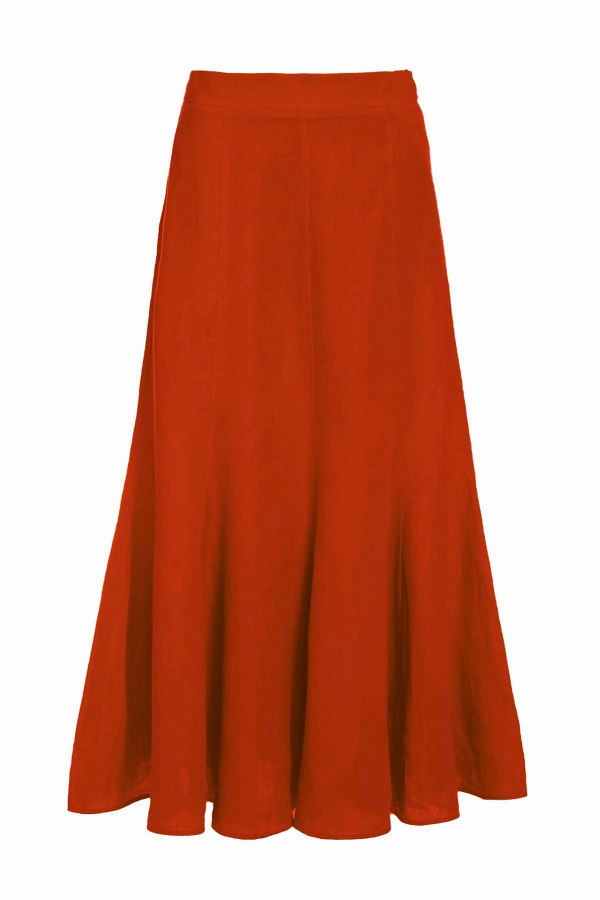 Tate Midi Skirt in Red Clay Aloe Linen Invisible Seams