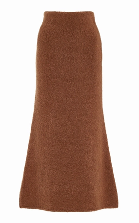 Sustainable Innovation Non Irritating Texture Pablo Knit Midi Skirt in Cognac Cashmere Silk Boucle