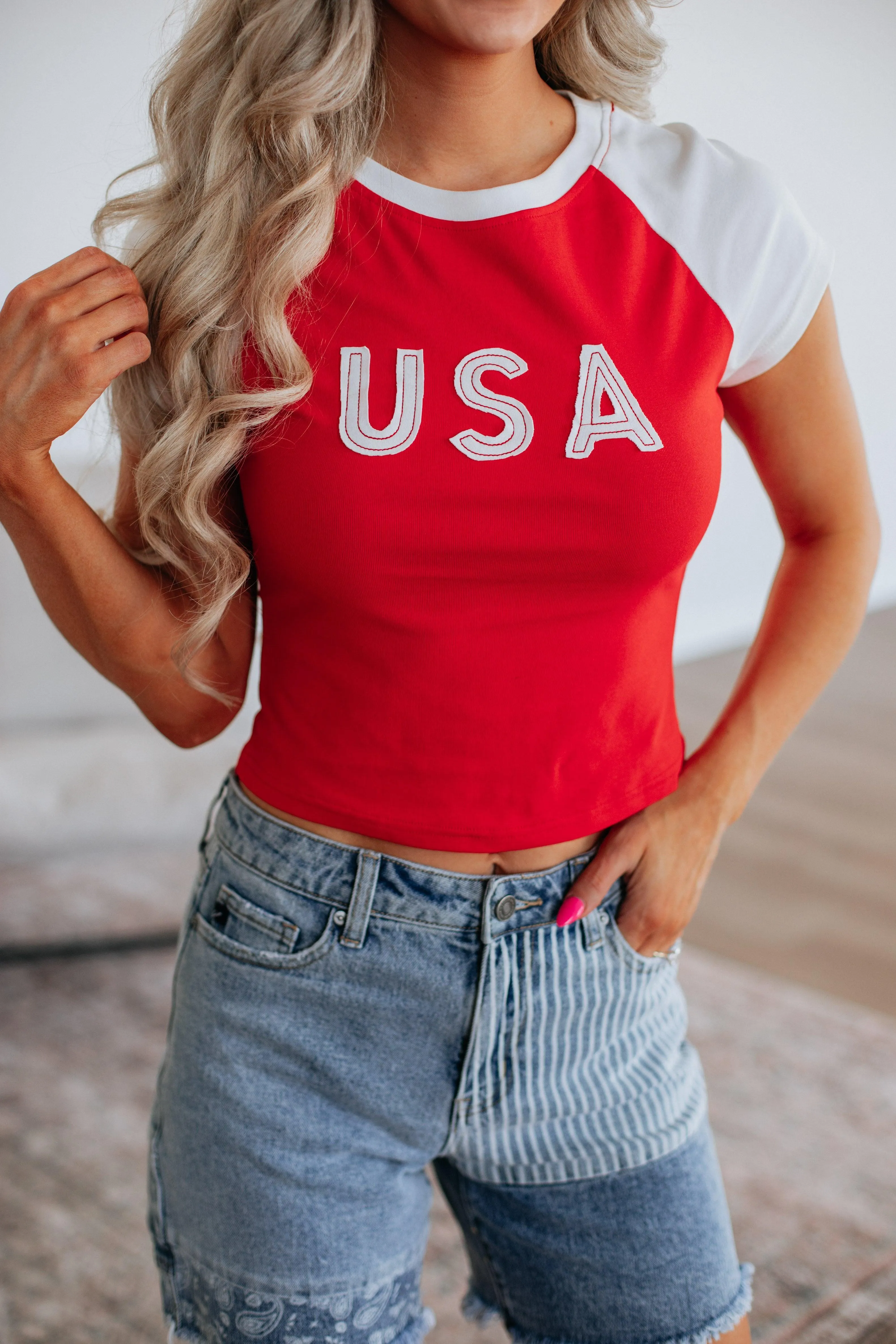 Team USA Tee - Cherry Taped Neckline