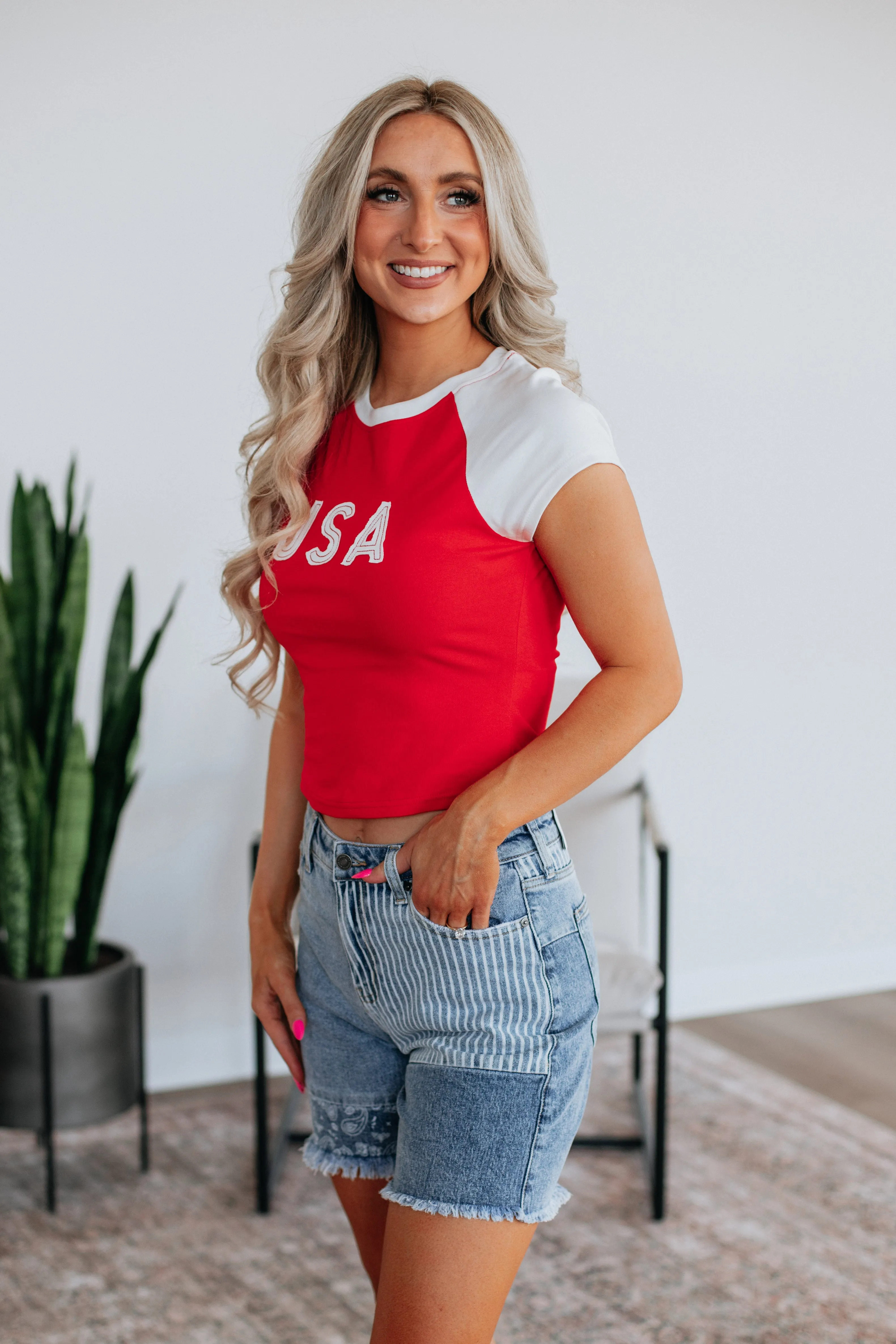 Urban Trend Look Team USA Tee - Cherry
