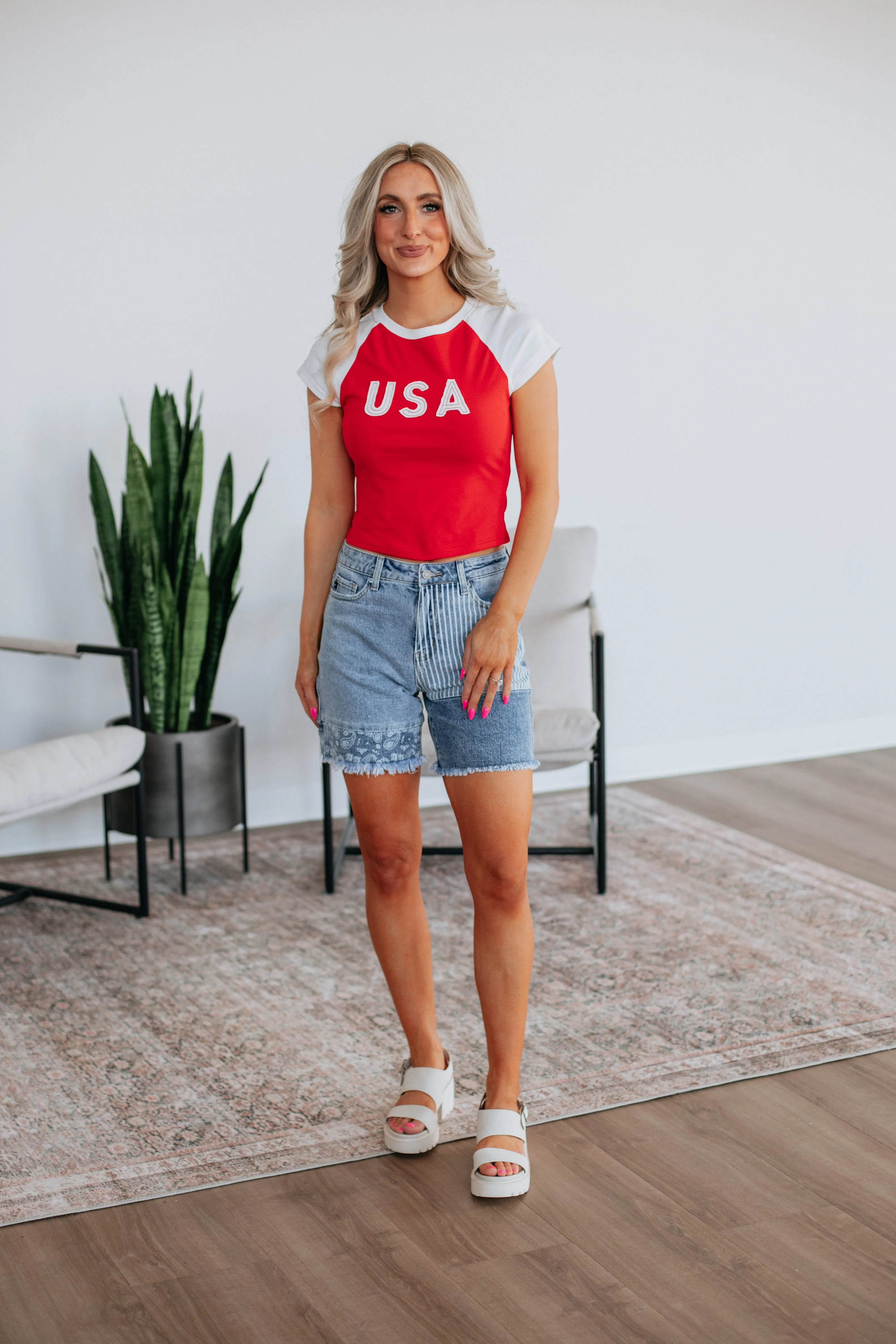 Sleek Waist coordinate with other items Team USA Tee - Cherry