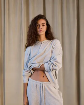 Waffle Henley Long Sleeve T-shirt - Light Grey Melange Compression Gradient Wide Shoulder Cut