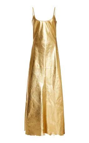 Teles Slip Dress in Gold Metallic Nappa Leather Family Joy