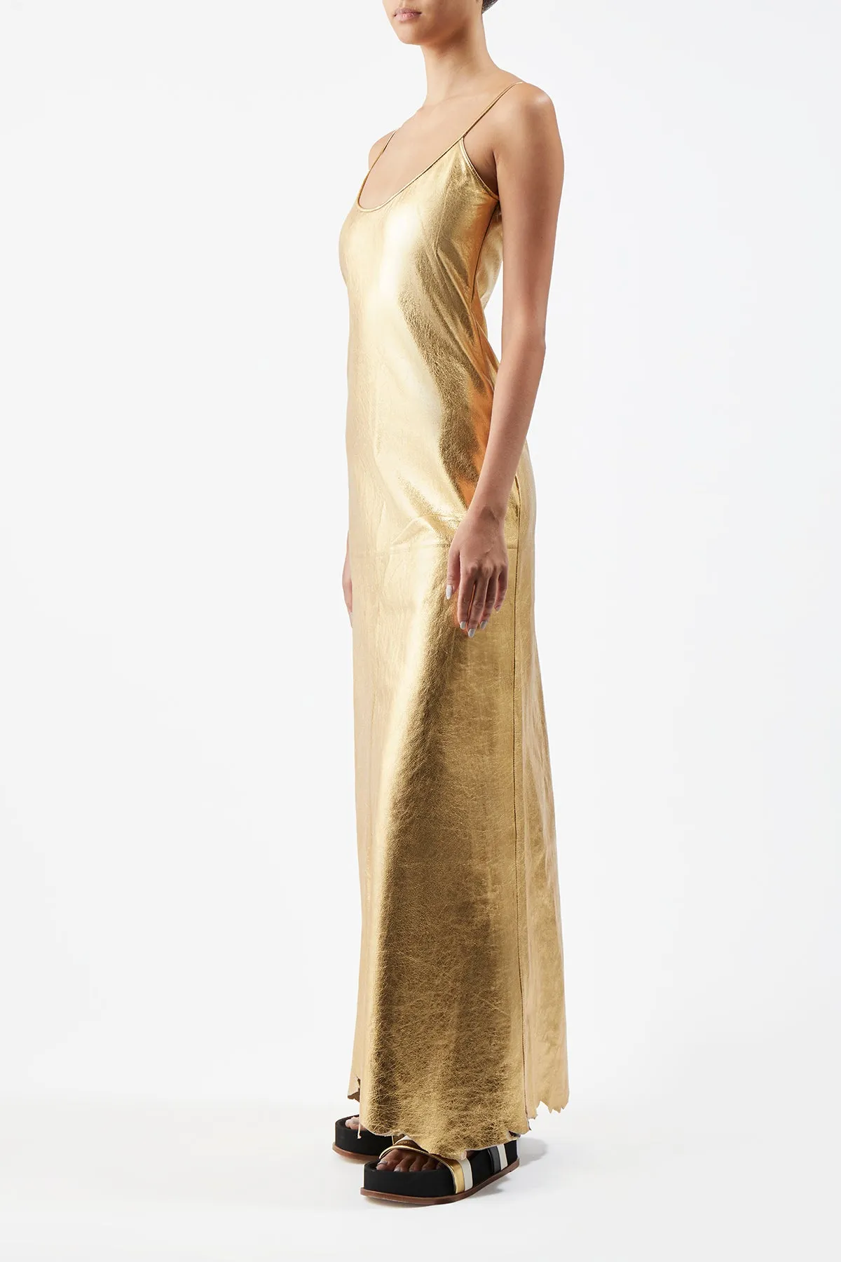 Teles Slip Dress in Gold Metallic Nappa Leather Modern Twist