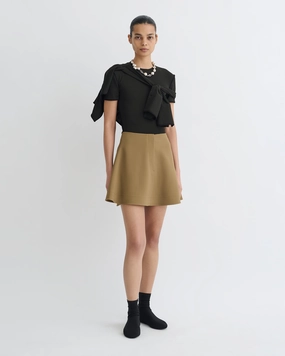 Tenna - Tailored A-Line Mini Skirt - Brown Side Pockets Gentle Vibe