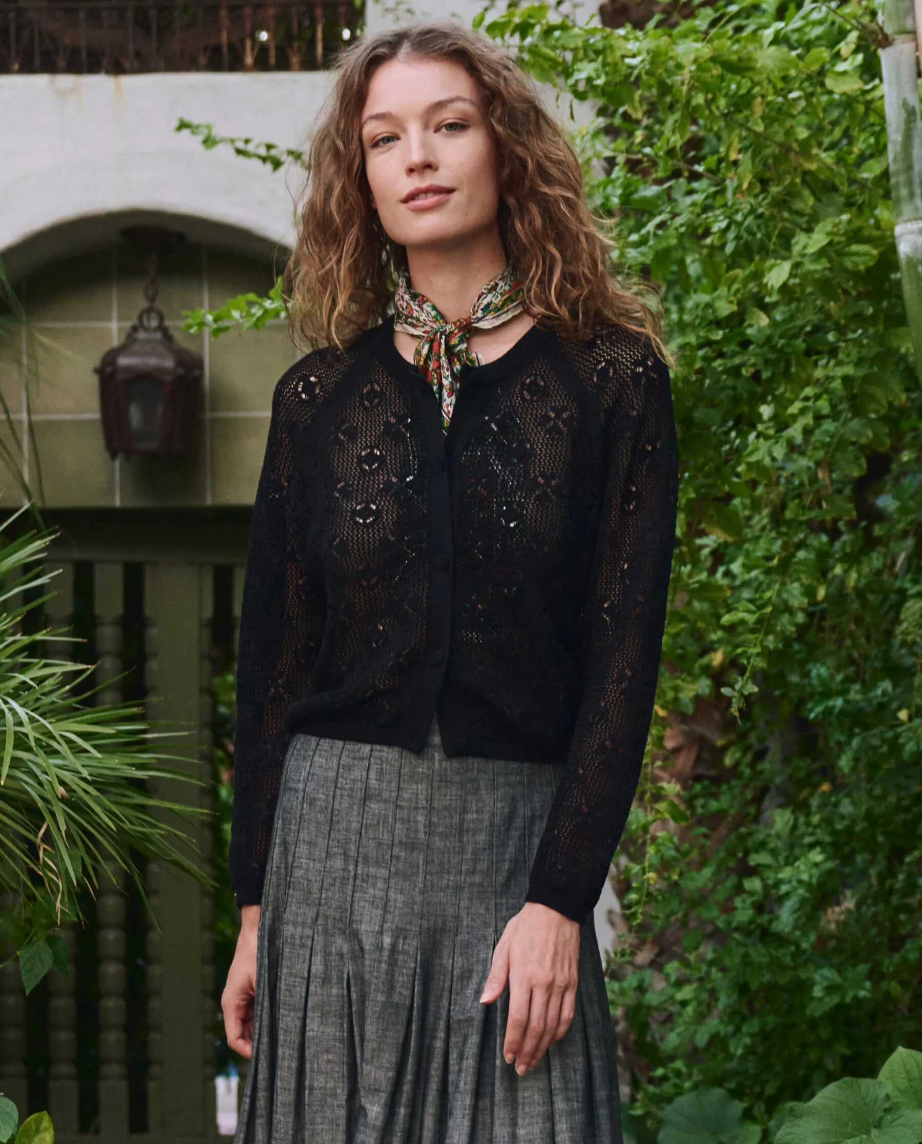 Comfy Fit Design Fashionable knitwear The Crochet Cardigan. -- Black