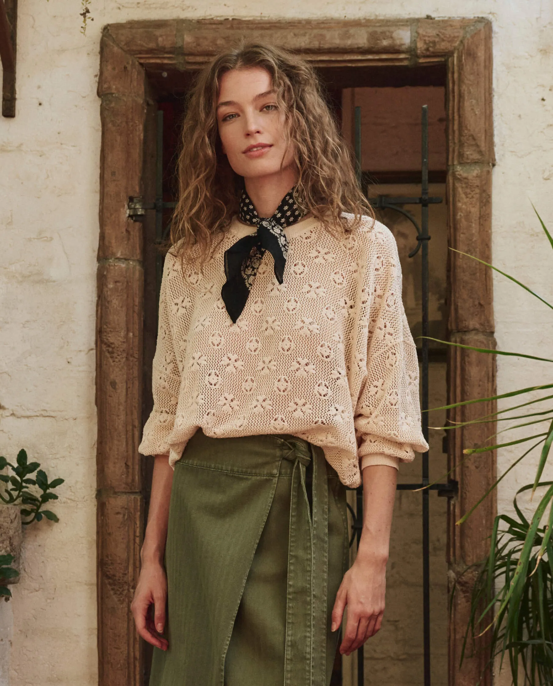 Side Slit Design The Crochet Pullover. -- Natural