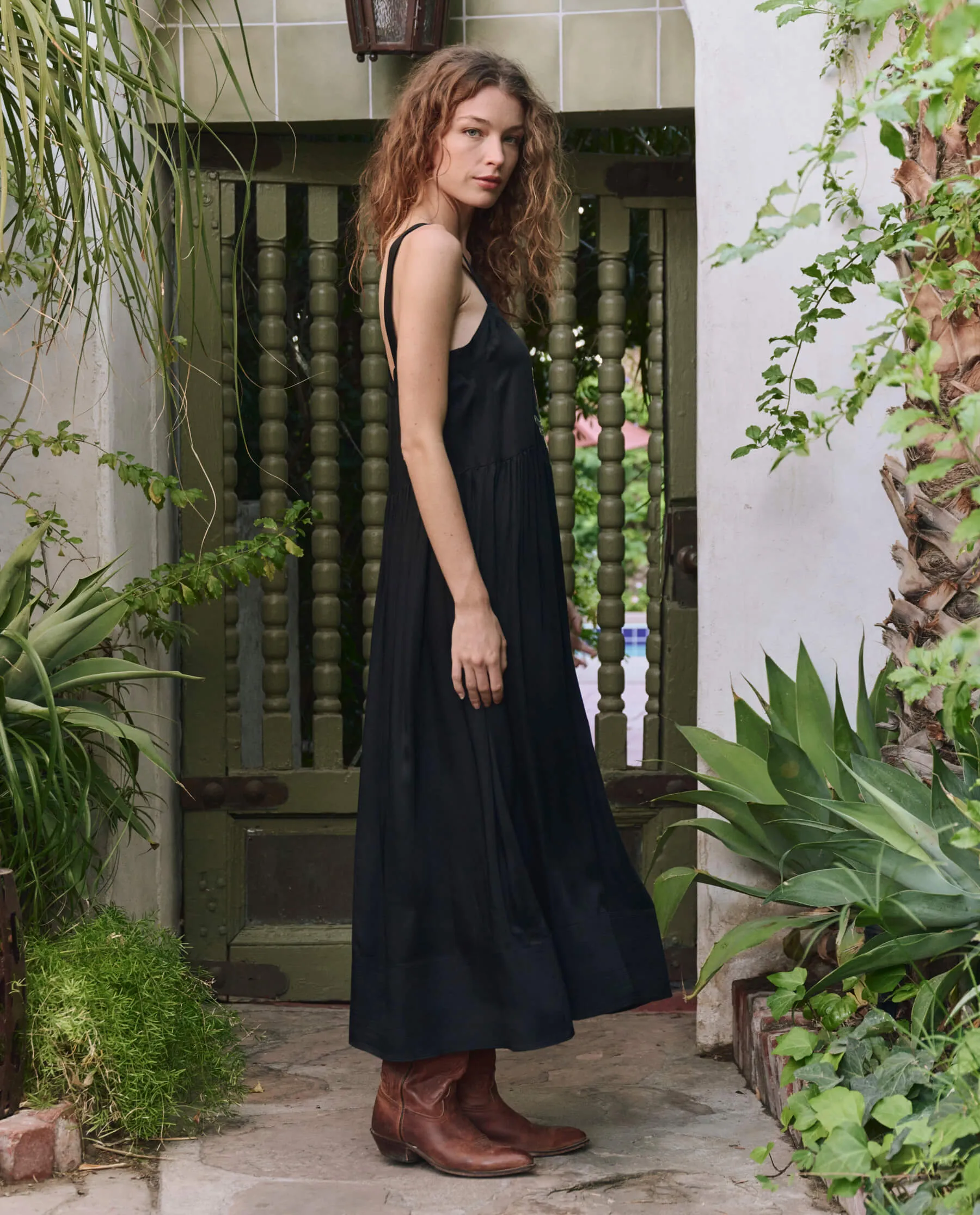 The Day Dress. -- Black with Bouquet Floral Embroidery Layered Style