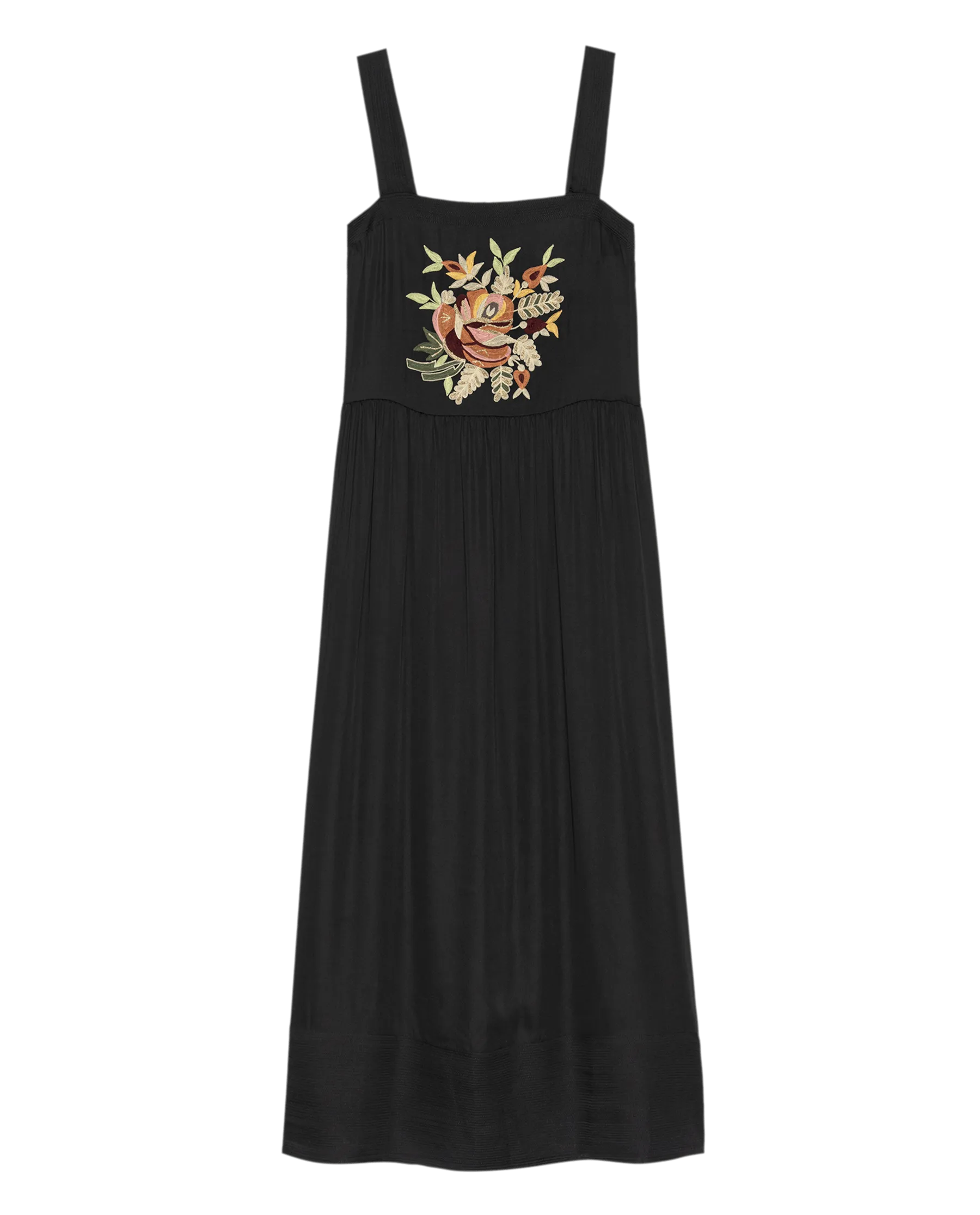 The Day Dress. -- Black with Bouquet Floral Embroidery Timeless Waist Fit