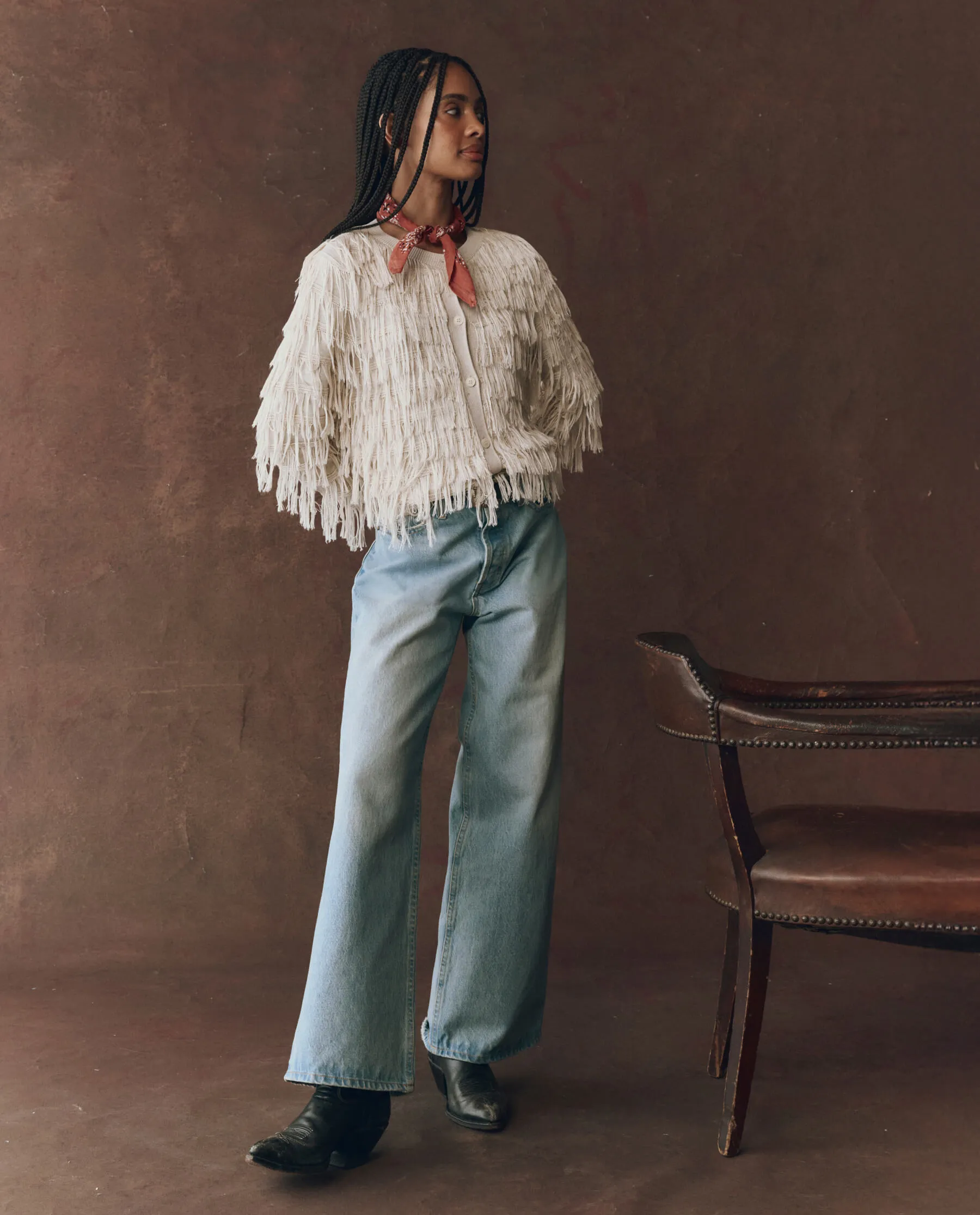 Multipanel Construction Winter Ready Outfit The Fringe Cardigan. -- Natural