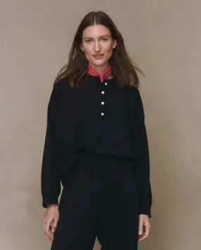 Flexible Collar Opening Effortless Style The Henley Sweater. -- Black