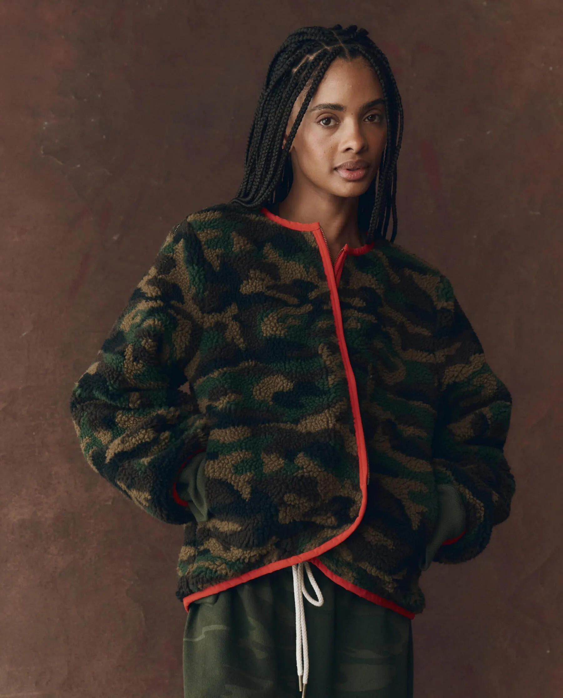 The Reversible Plush Bomber. -- Camo & Hot Red Chilly Weather Sporty Flex
