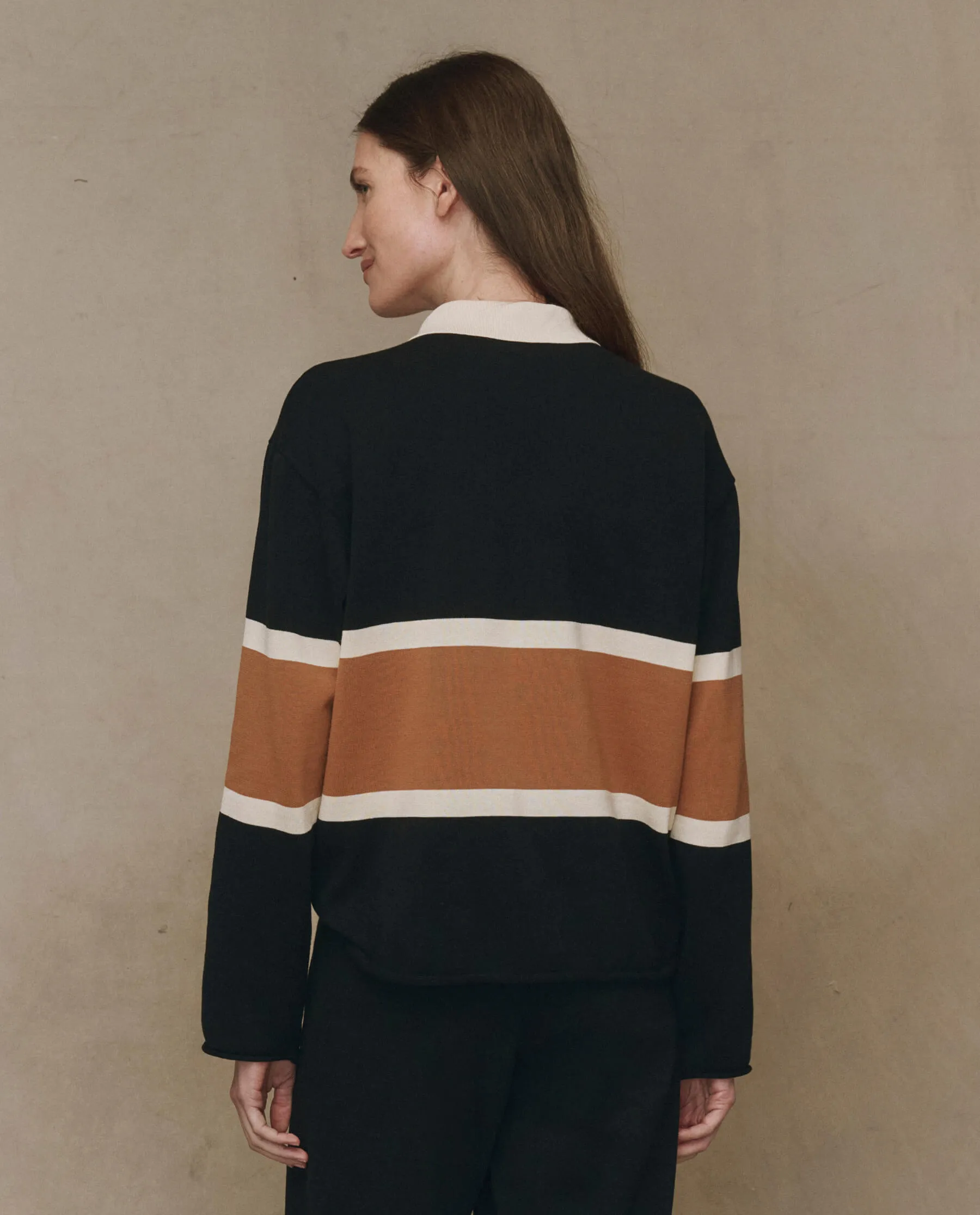 Breathable Knitwear The Rugby Sweater. Novelty -- Black with Bronze Stripe