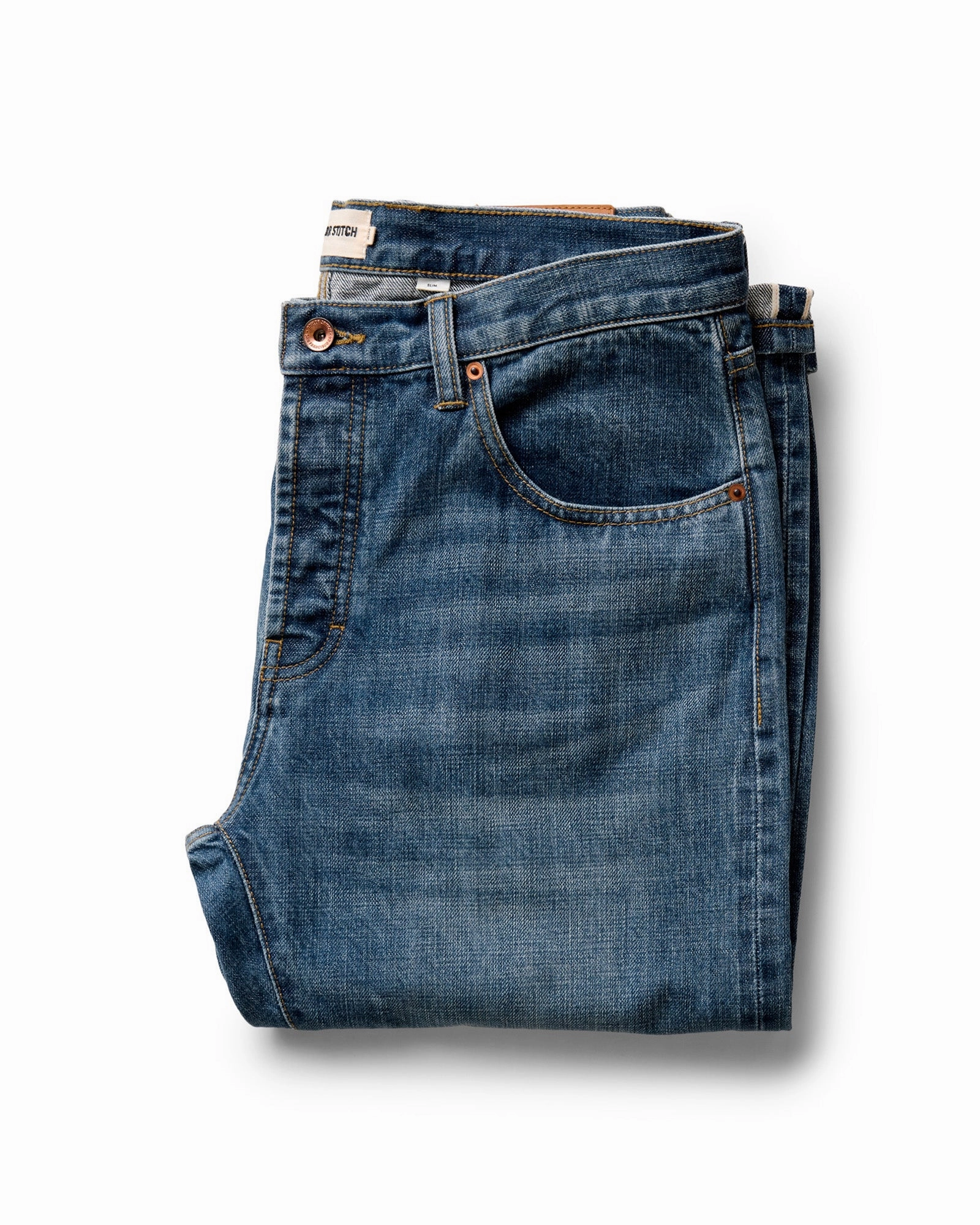 The Slim Jean in Mid Wash Organic Selvedge Eco Friendly Dye Process