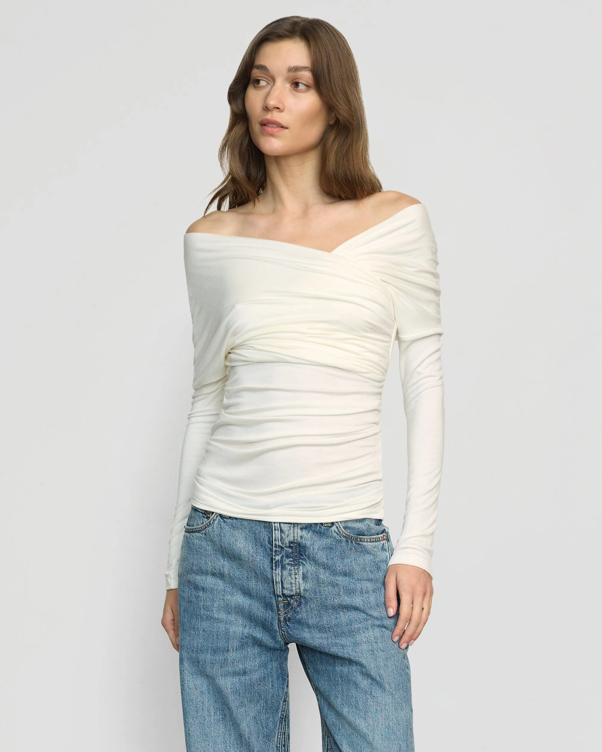 Theresa Ruched Off-Shoulder Long-Sleeve Tee Ultimate Fit