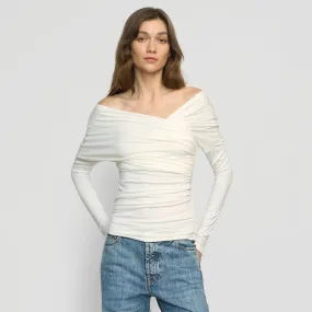 Relaxed Movement Quick Layer Theresa Ruched Off-Shoulder Long-Sleeve Tee