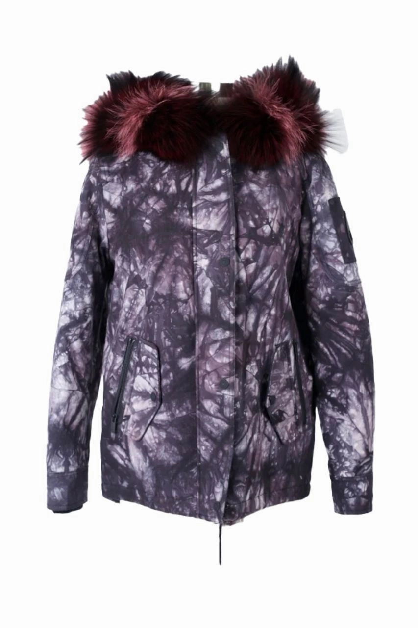 Tie Dye Fur Trim Puffer Jacket Lightweight insulation