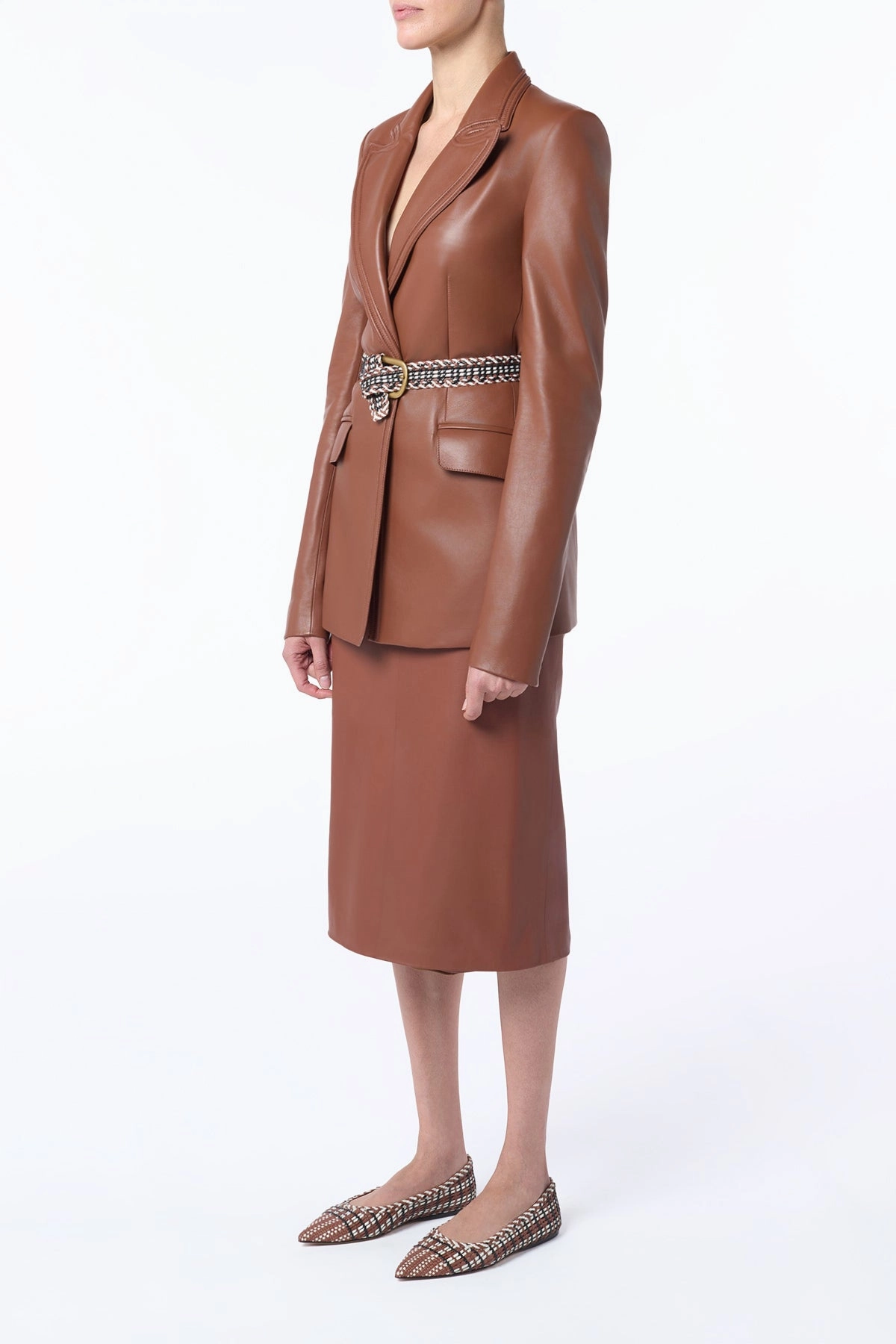 Crisp Edge Manuela Midi Skirt in Cognac Soft Leather