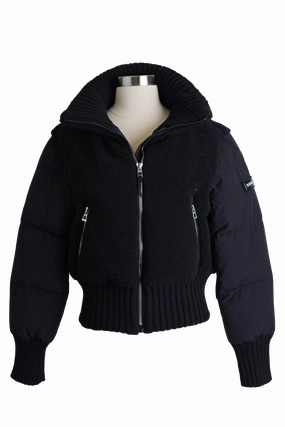 Water Resistant Fabric Secure Closure System Tiff Faux Shearling Down Bomber Jacket