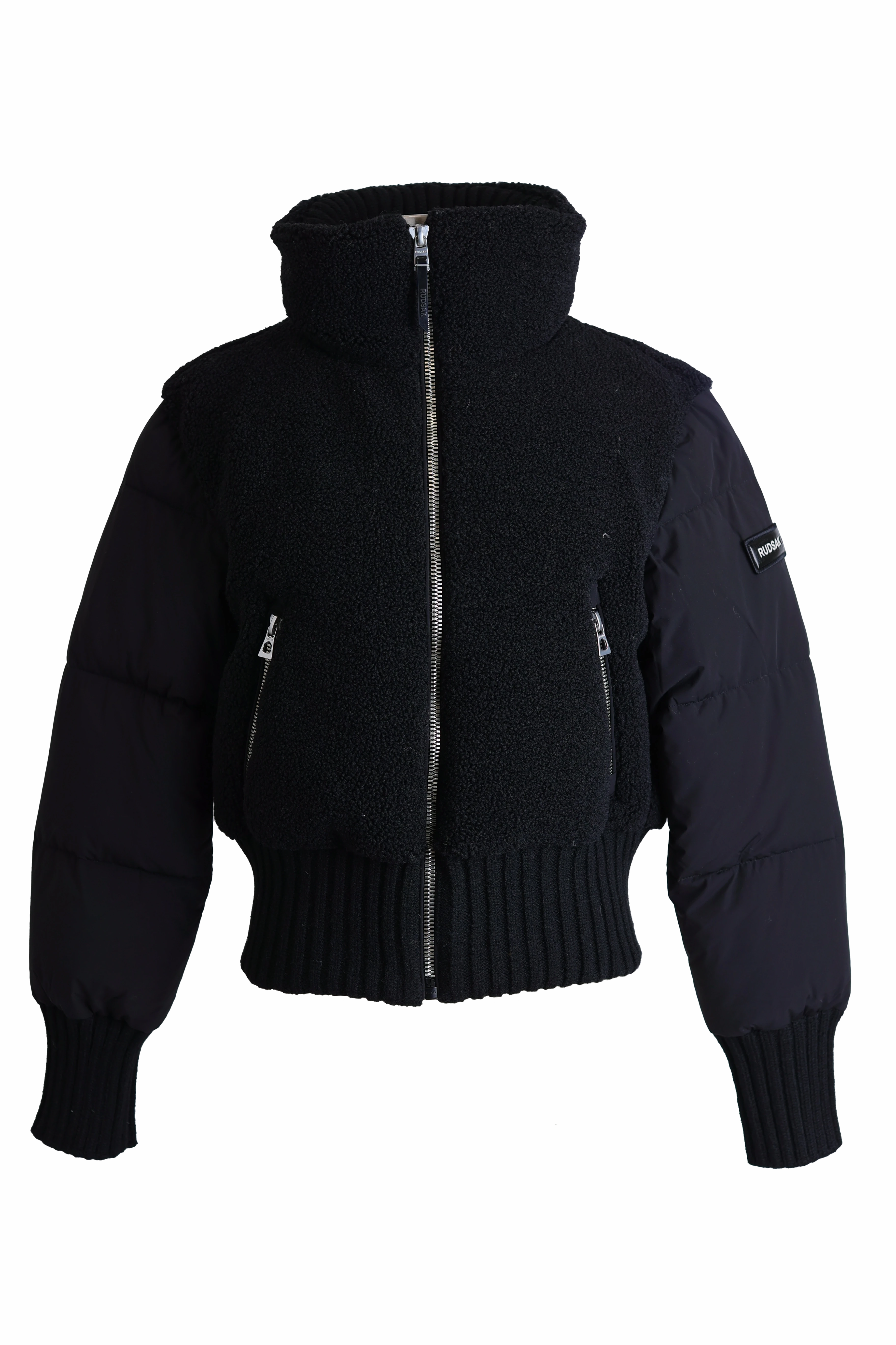 Tiff Faux Shearling Down Bomber Jacket DoubleLayered Collar