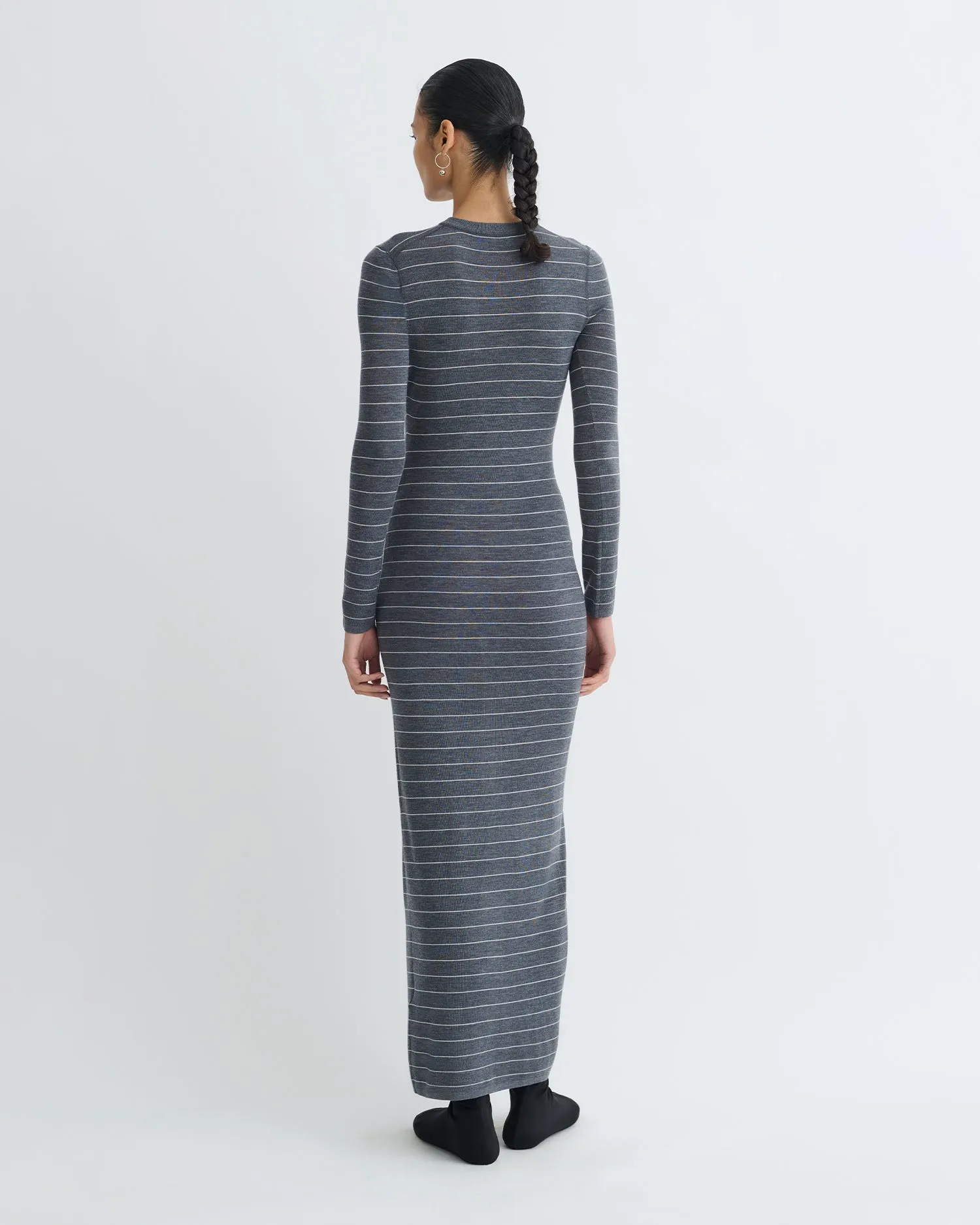 Smooth Flow FadeResistantColor Dakoa - Striped Terry Merino Maxi Dress - Grey Stripe