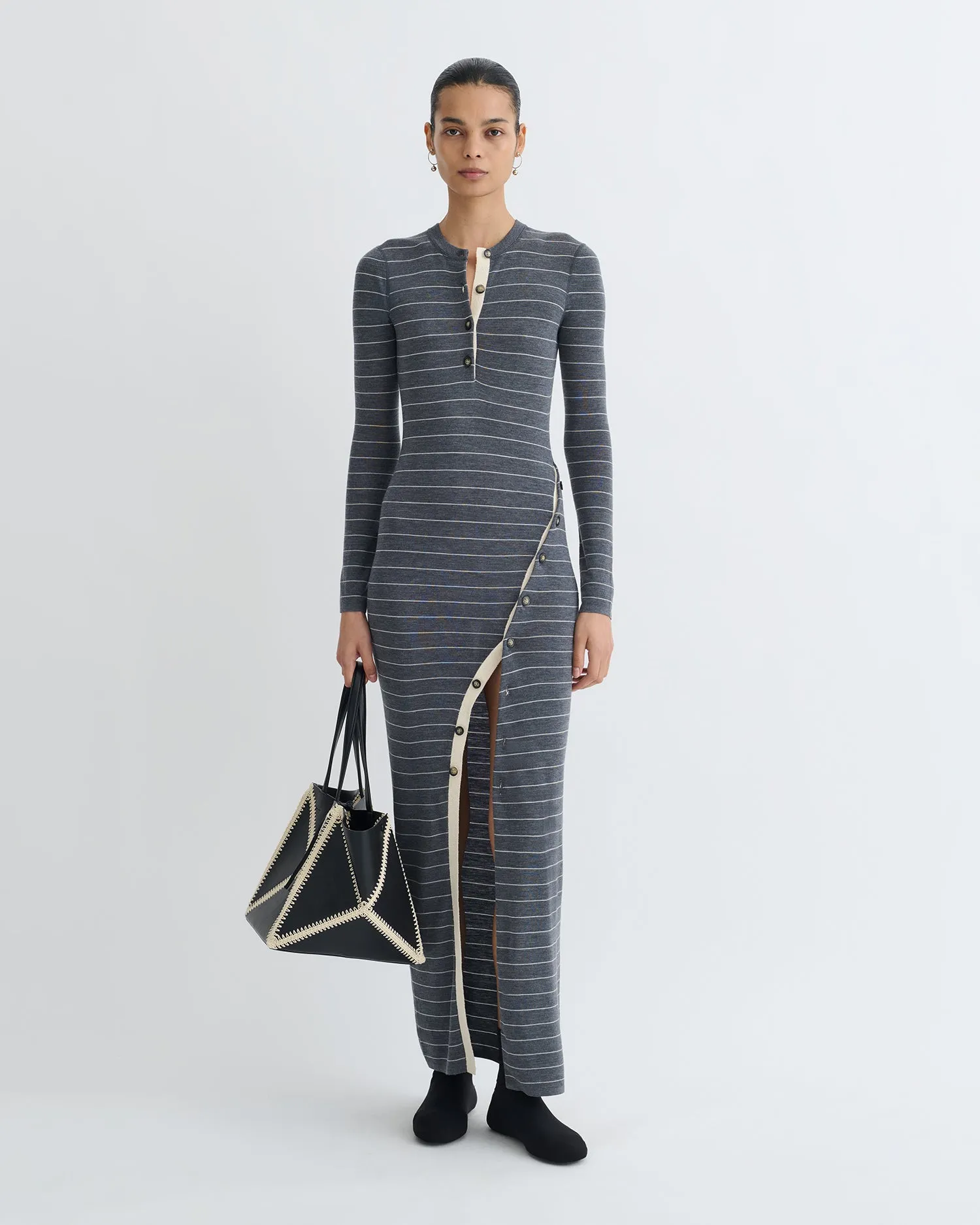 Smart Piece PlushLining Dakoa - Striped Terry Merino Maxi Dress - Grey Stripe