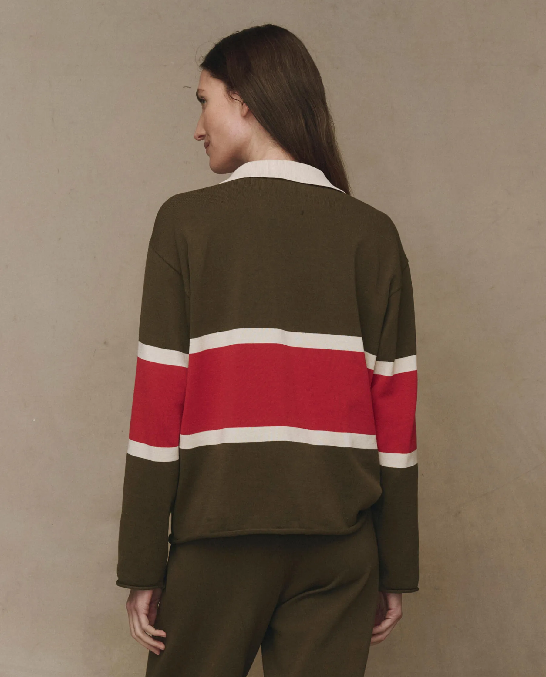 Effortless Style Comfy Touch The Rugby Sweater. Novelty -- Army with Hot Red Stripe
