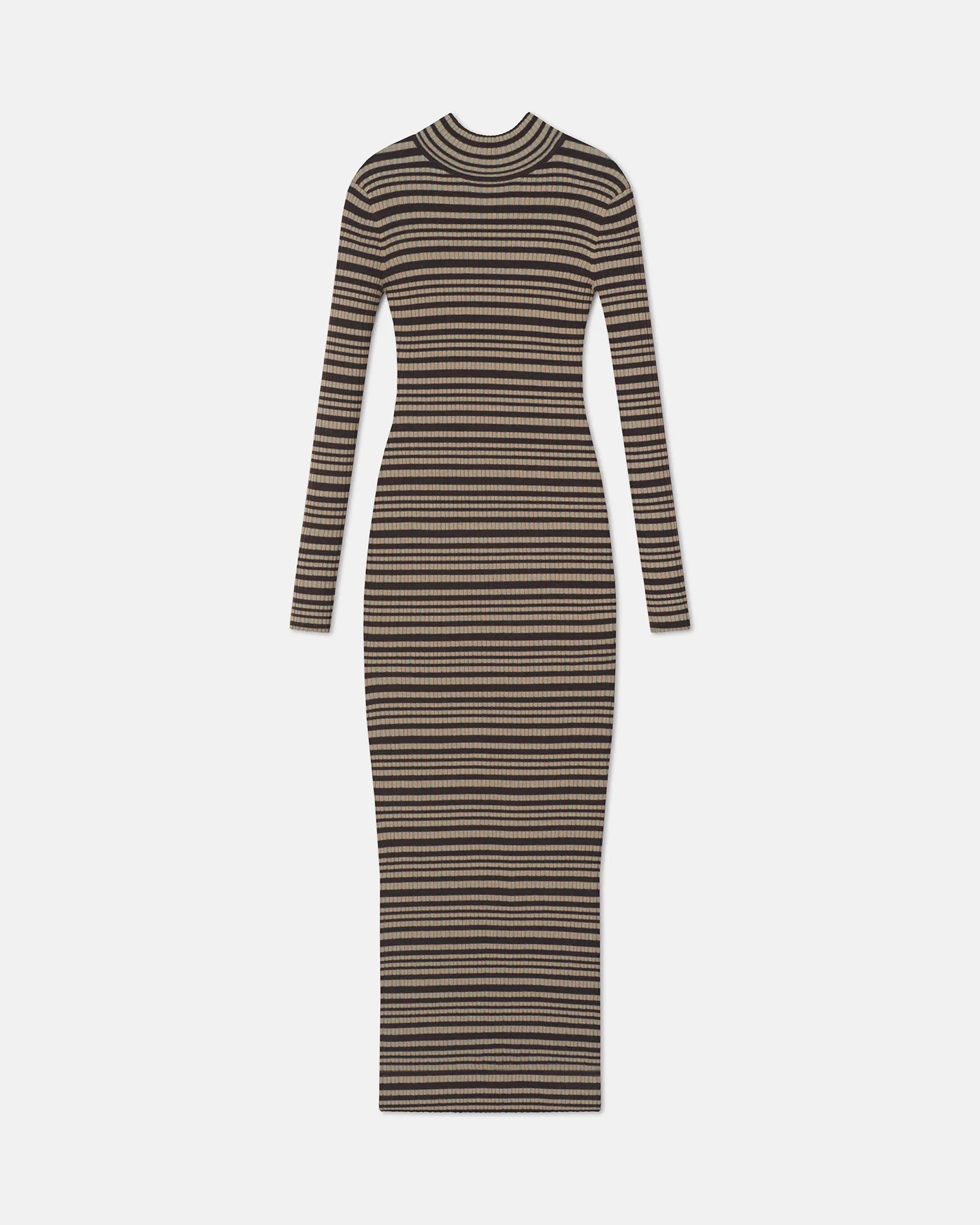 Mirell - Fine Merino Rib Long Dress - Black/Brown/Green Stripe Comfortable Layering Soft and Smooth