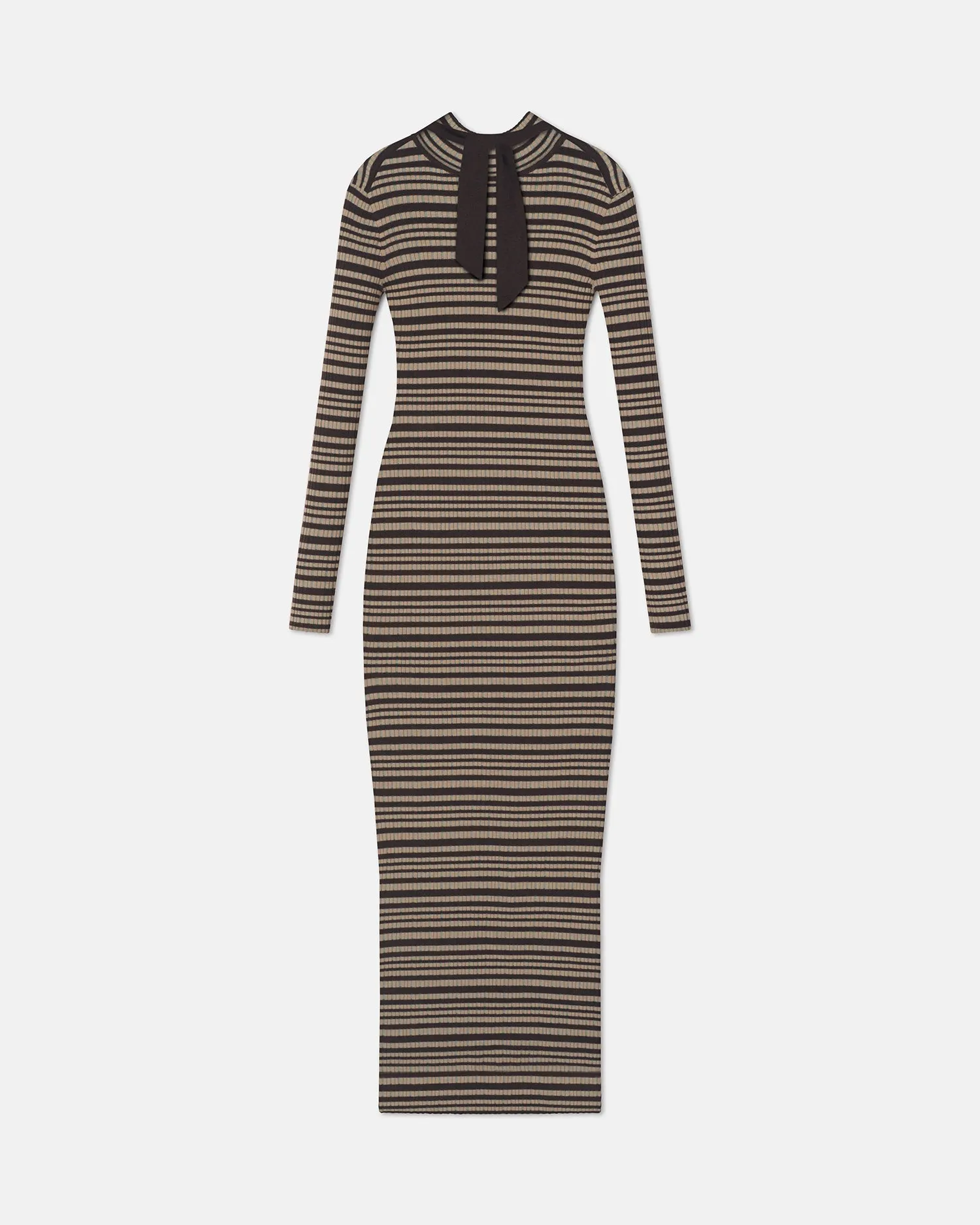 Pleat-Front Night Appeal Mirell - Fine Merino Rib Long Dress - Black/Brown/Green Stripe