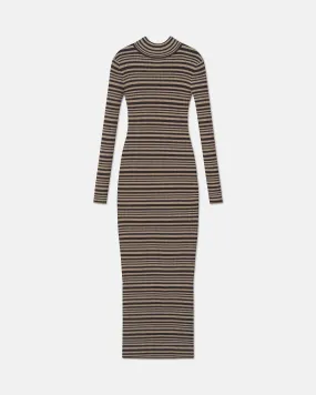 Mirell - Fine Merino Rib Long Dress - Black/Brown/Green Stripe Comfortable Layering Soft and Smooth