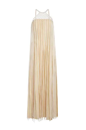 Light and Breezy Tacia Fringe Maxi Dress in Ivory Silk
