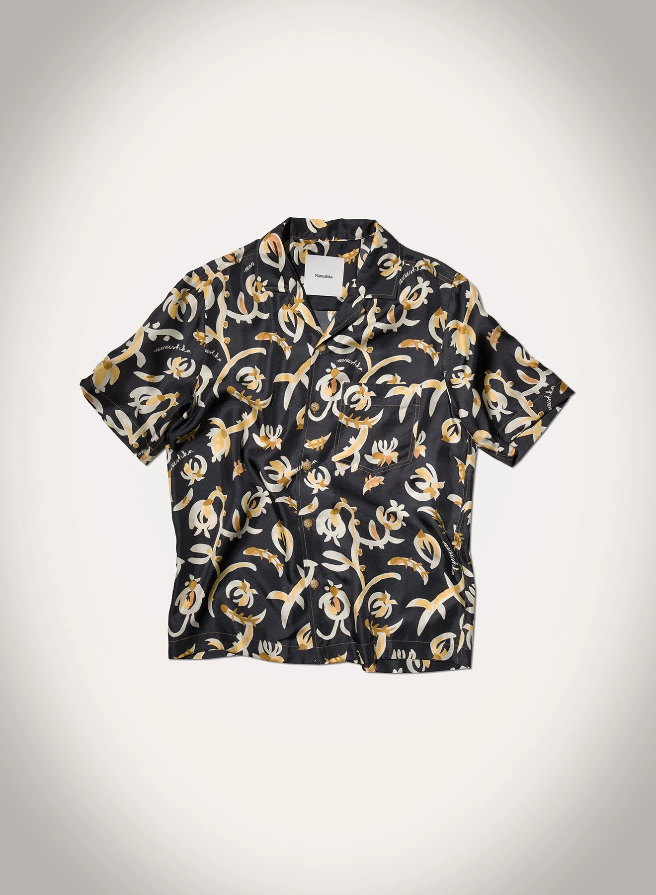 Nautical Look Flexible Shoulder Construction Bodil - Printed Silk Twill Shirt - Black Floral