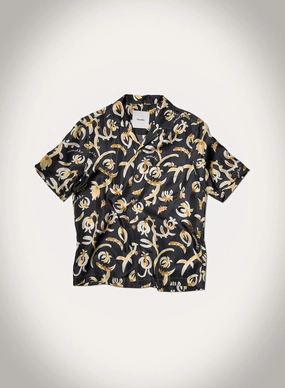 Nautical Look Flexible Shoulder Construction Bodil - Printed Silk Twill Shirt - Black Floral